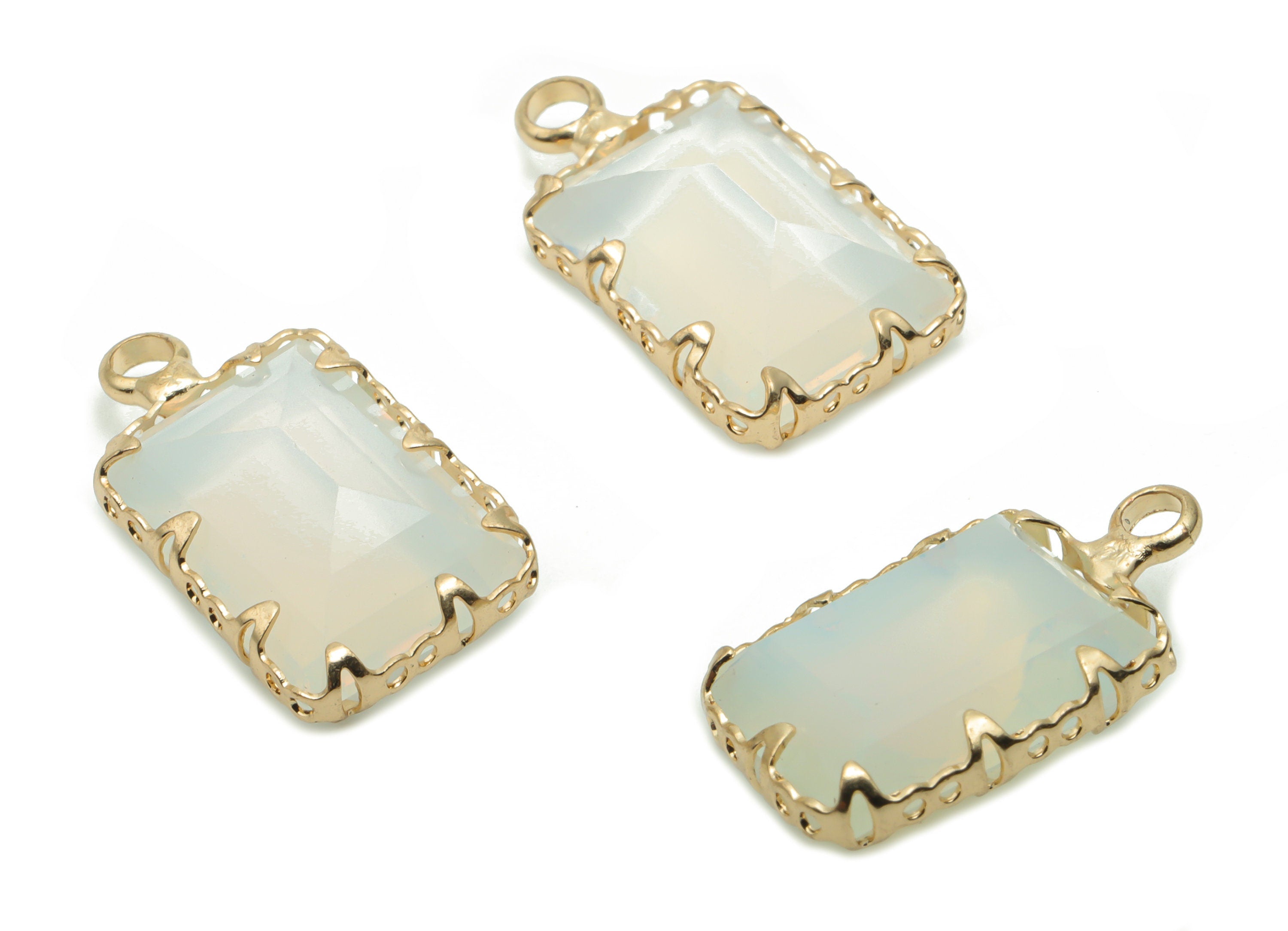 Glass Rectangle Earring Charms - Brass Rectangle Pendant - Gold Tone Plated Brass - Jewelry Making Supplies - 19.65x10.84x5.06mm - GS1062 - DOMEDBAZAAR