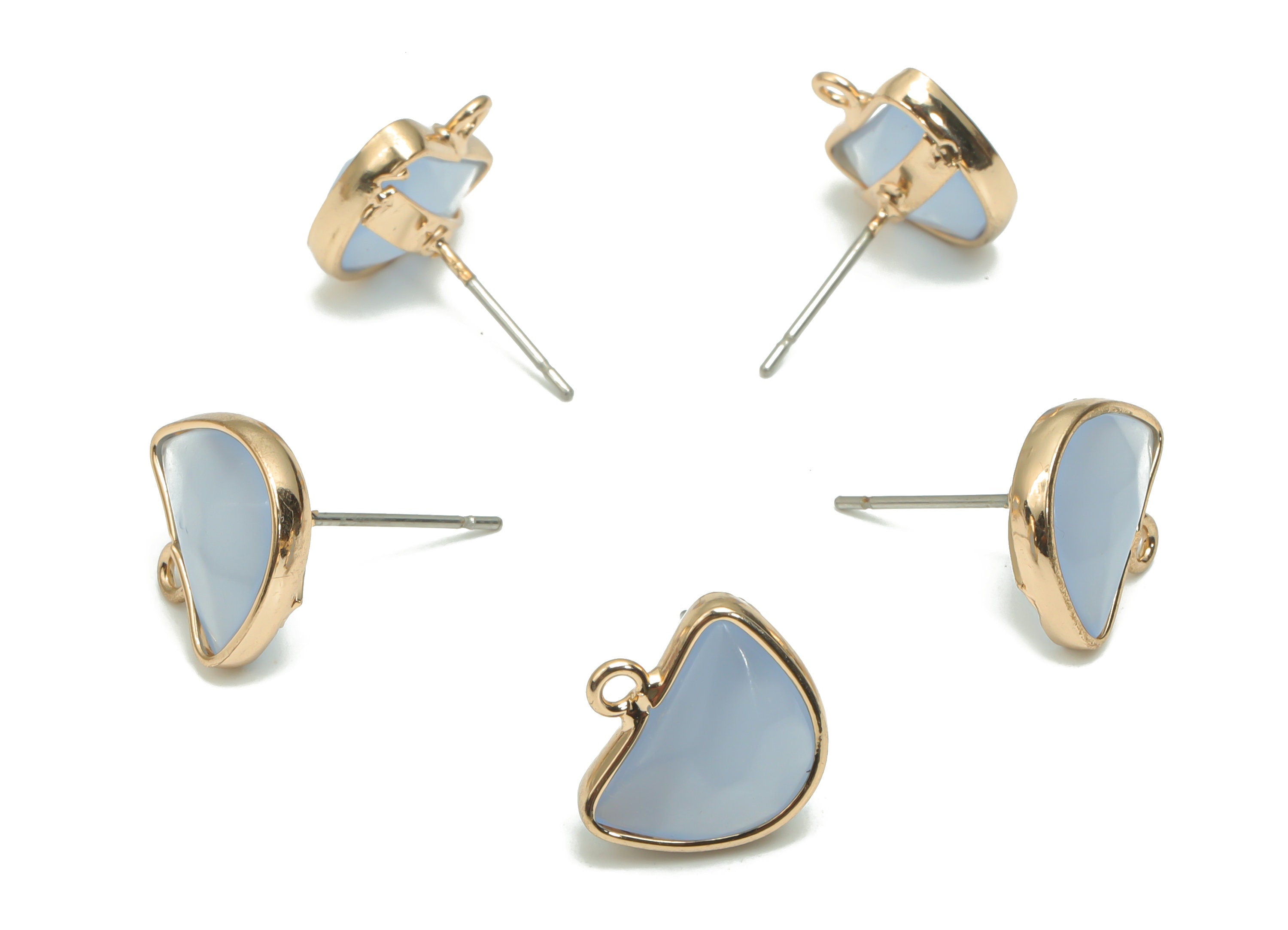 Blue Jade Earring Stud With Loop - Brass Domed Post - Gold Tone Plated Brass – Stainless Steel Stud - 13.3x12.5x5.9mm – NS1600B - DOMEDBAZAAR