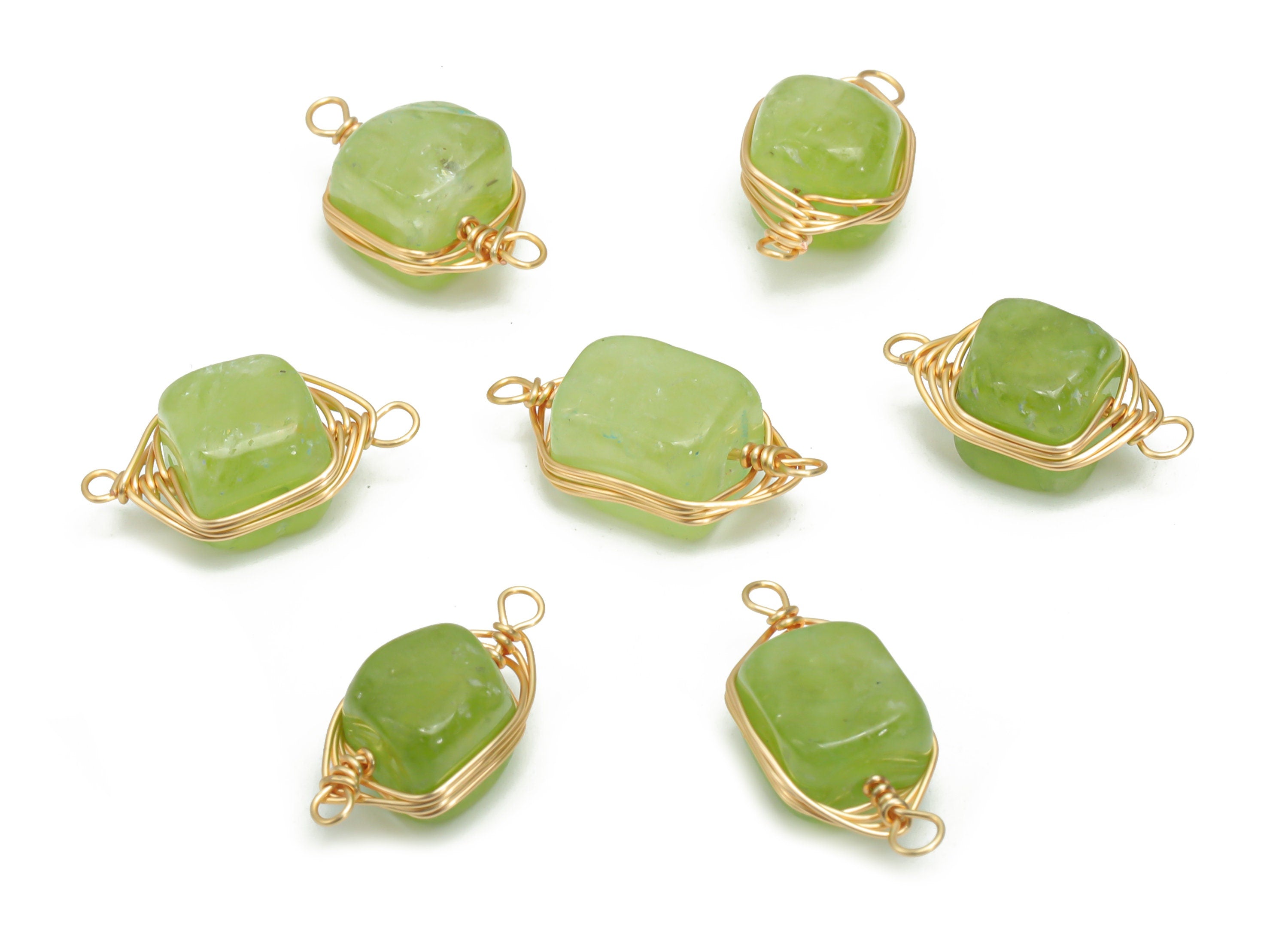 Green Jade Square Earring Connector - Brass Square Charms - Brass Wire - Natural Stone - Gold Tone Plated Brass – 18.32x7.8x7mm – NS1613D - DOMEDBAZAAR