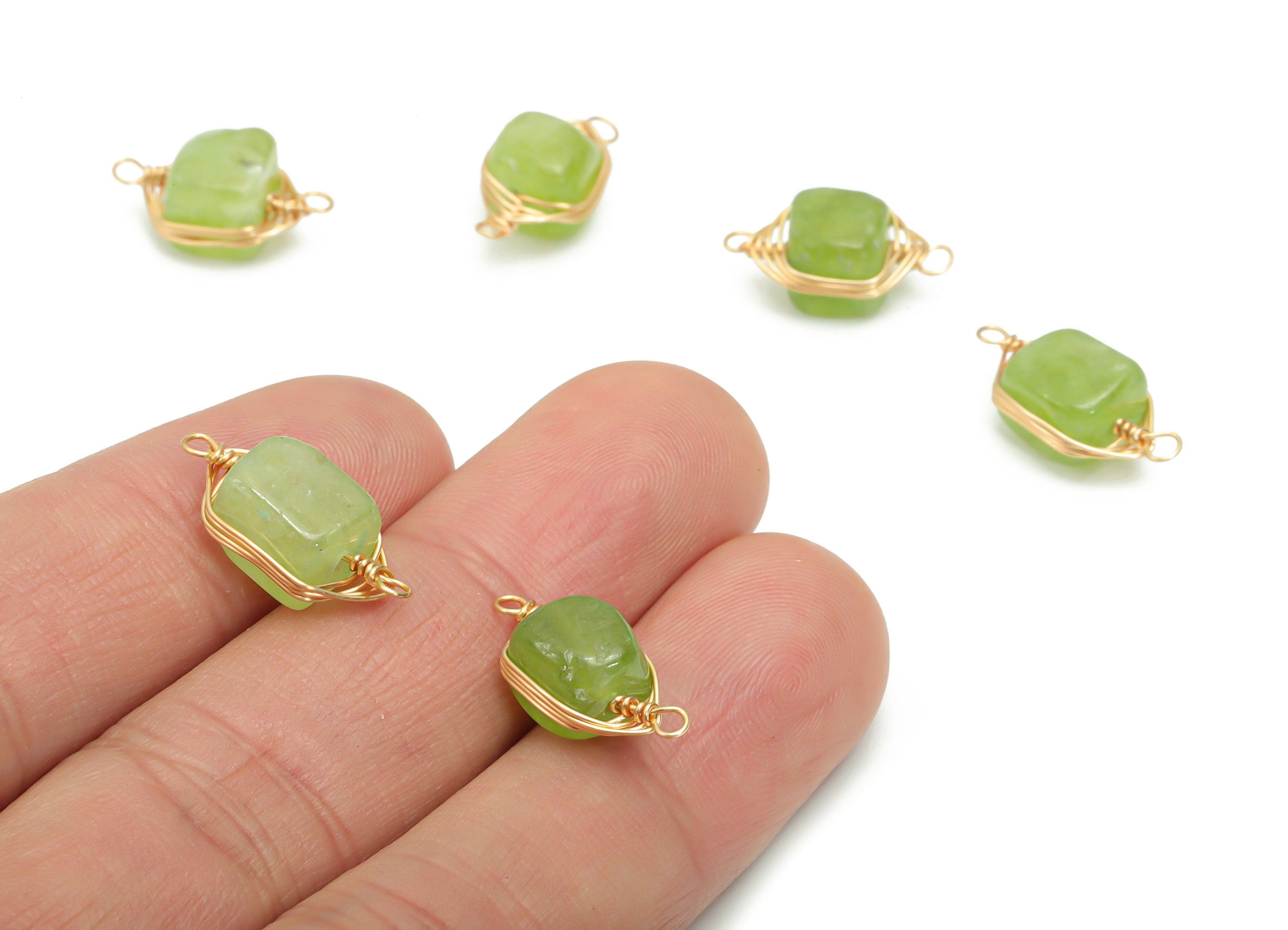 Green Jade Square Earring Connector - Brass Square Charms - Brass Wire - Natural Stone - Gold Tone Plated Brass – 18.32x7.8x7mm – NS1613D - DOMEDBAZAAR