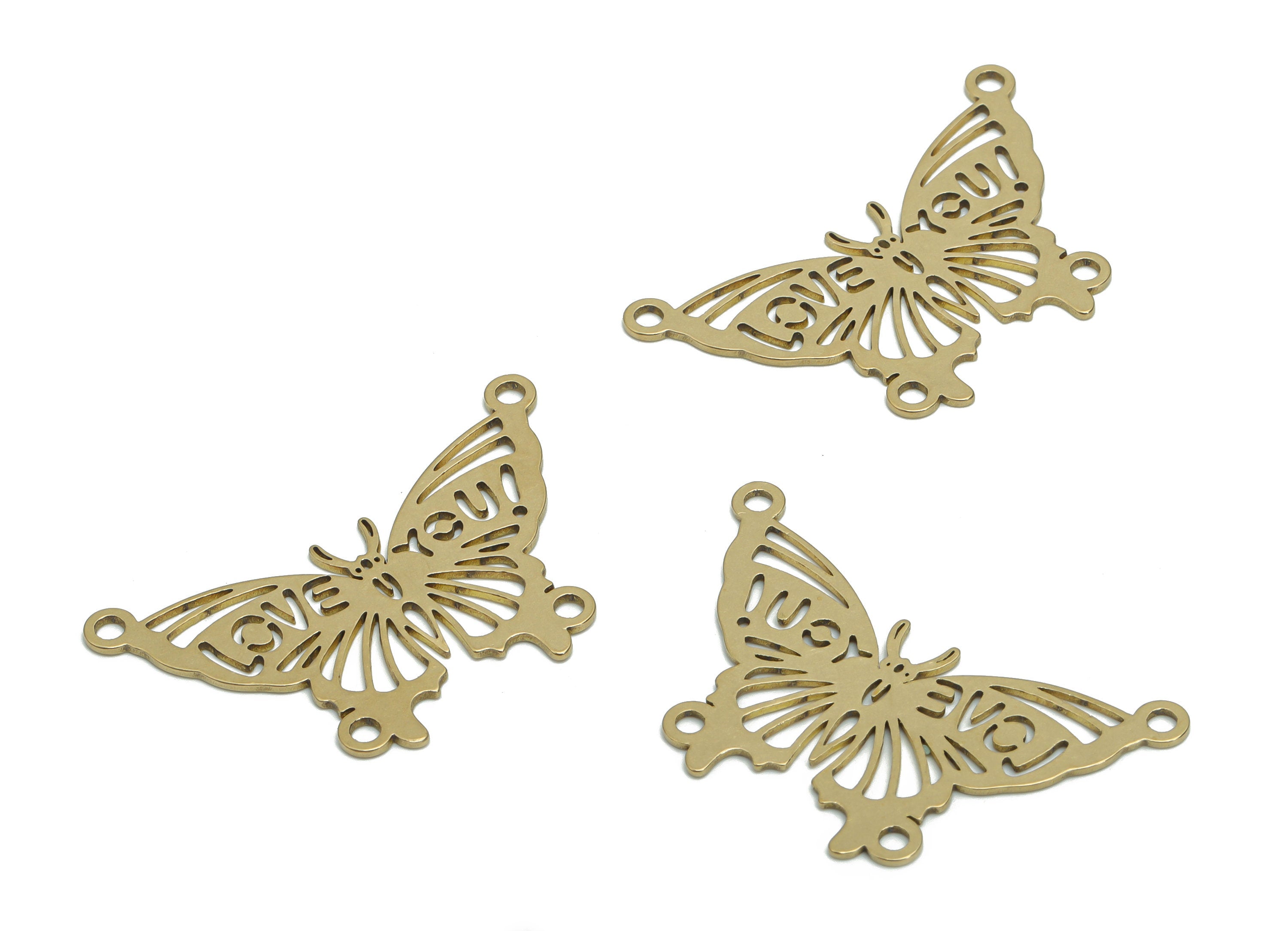 Brass Butterfly Earring Connectors - Raw Brass Love You Charms and Pendant - Jewelry Making Supplies - 39.65x24.09x0.75mm - PPZ0008 - DOMEDBAZAAR