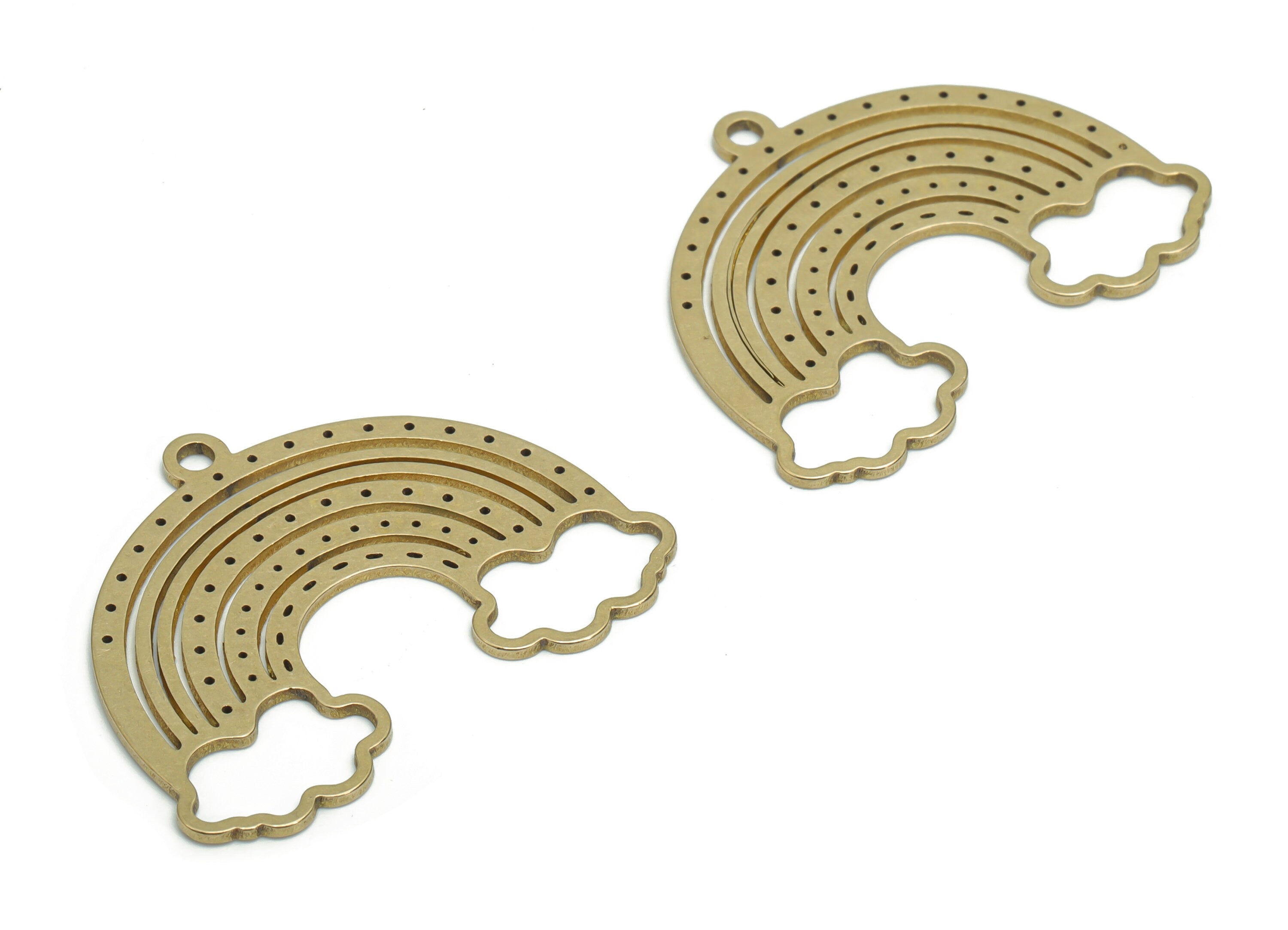 Brass Bubble Rainbow Earring Charms - Raw Brass Bubble Could Pendant - DIY Jewelry Making Supplies - 34.73x26.82x0.92mm - PPZ0035 - DOMEDBAZAAR
