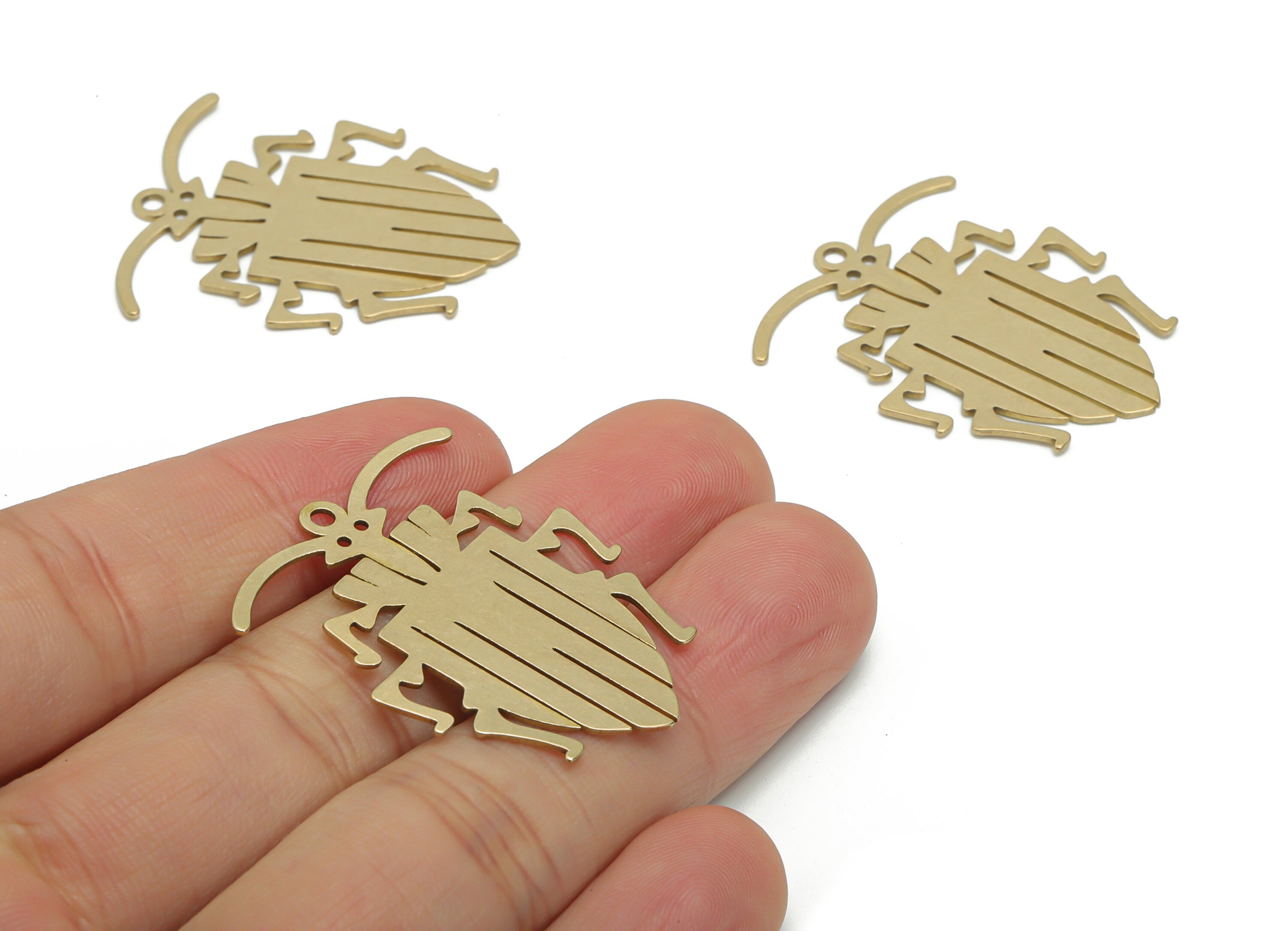 Brass Beetle Earring Charms - Raw Brass Insect Pendant - Jewelry Making Supplies - 35.6x29.9x0.65mm - PPA0243 - DOMEDBAZAAR