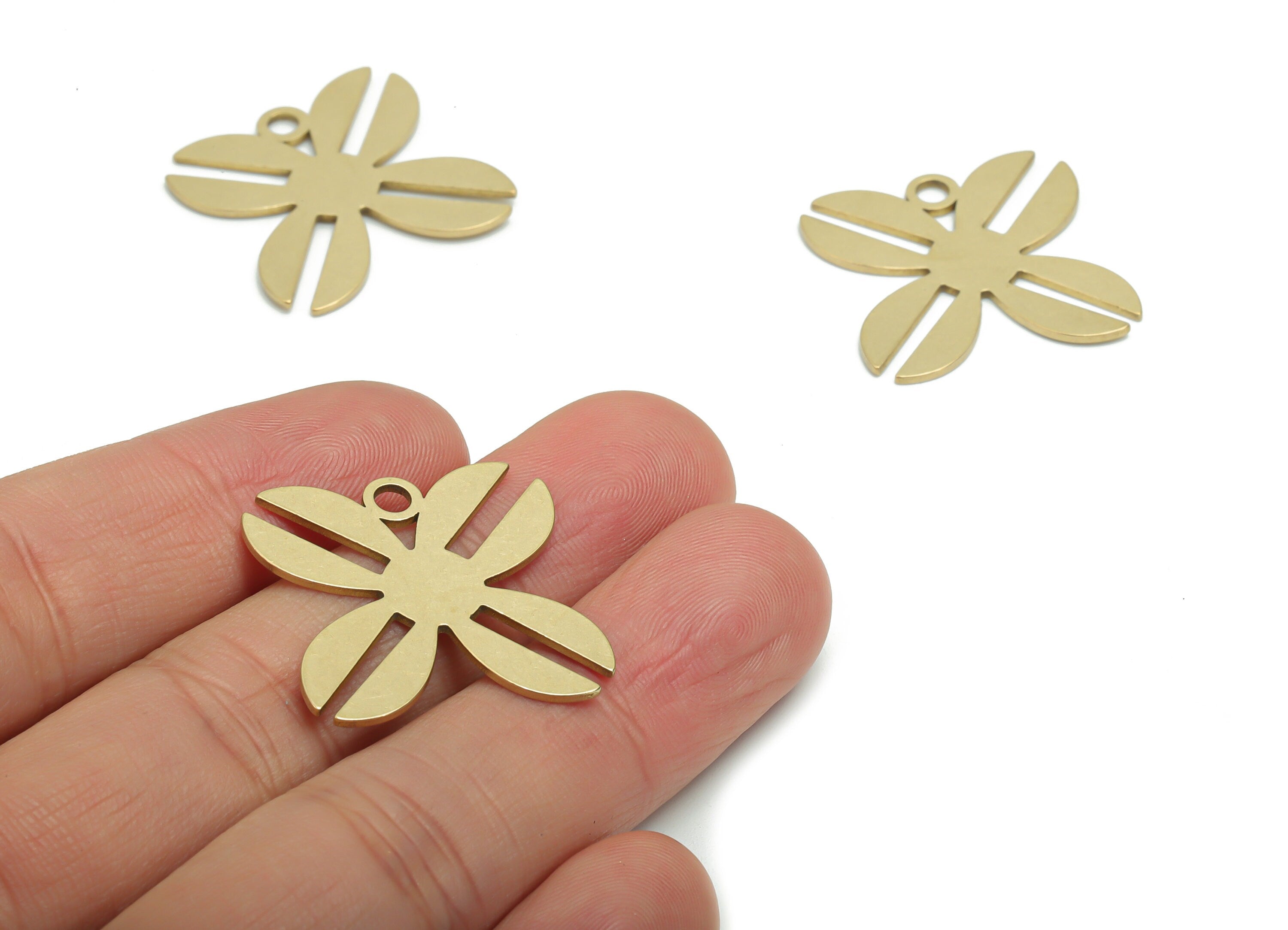 Brass Leafs Earring Charms - Raw Brass Leafs Flower Pendant - Jewelry Making Supplies - 24.92x24.56x0.88mm - PPA0228 - DOMEDBAZAAR