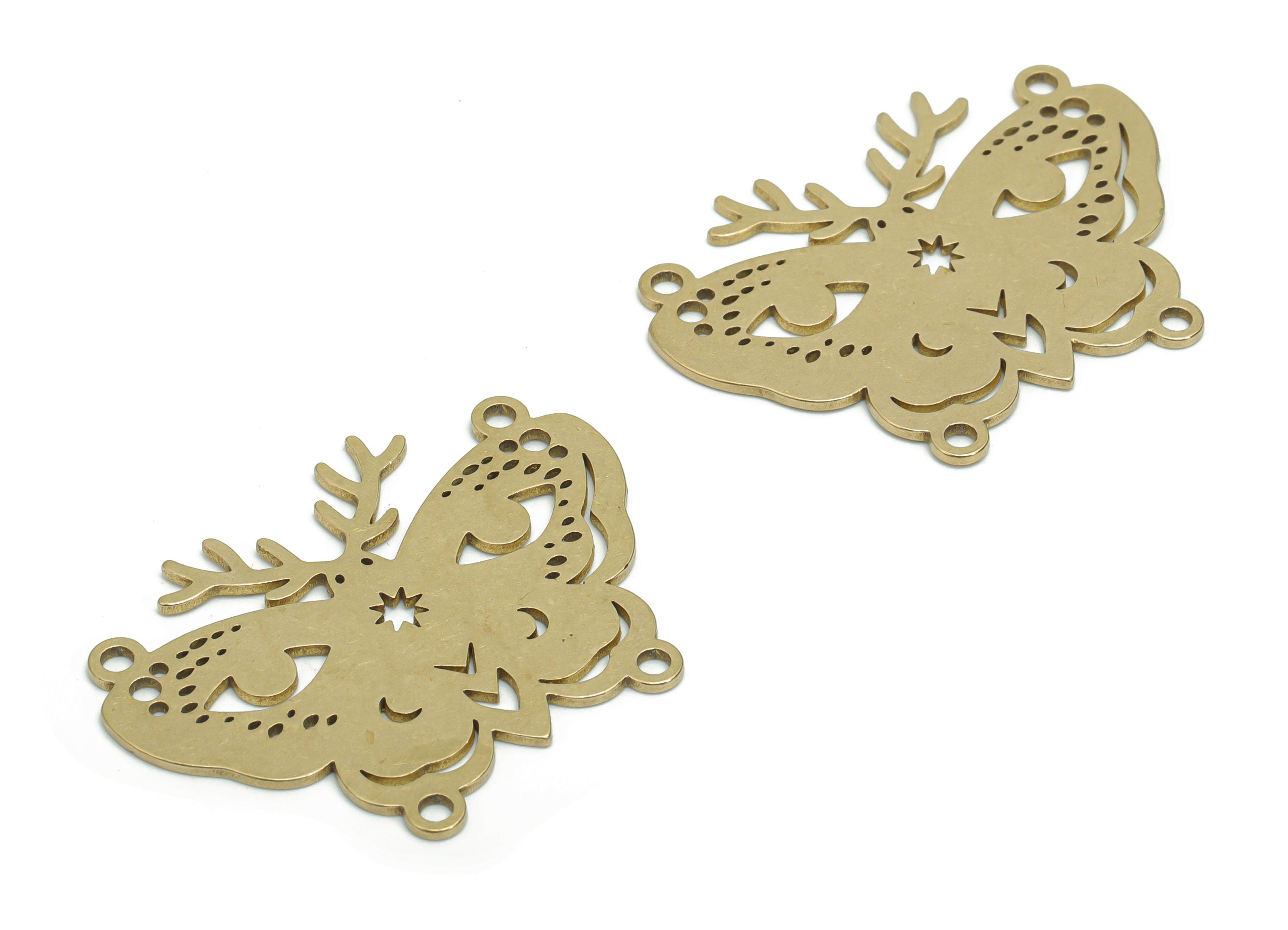 Brass Bubble Horn Butterfly Planet Earring Connector - Raw Brass Moon Star Heart Charms - Jewelry Making Supplies - 39.6x29.17x0.9 - PPA0140 - DOMEDBAZAAR
