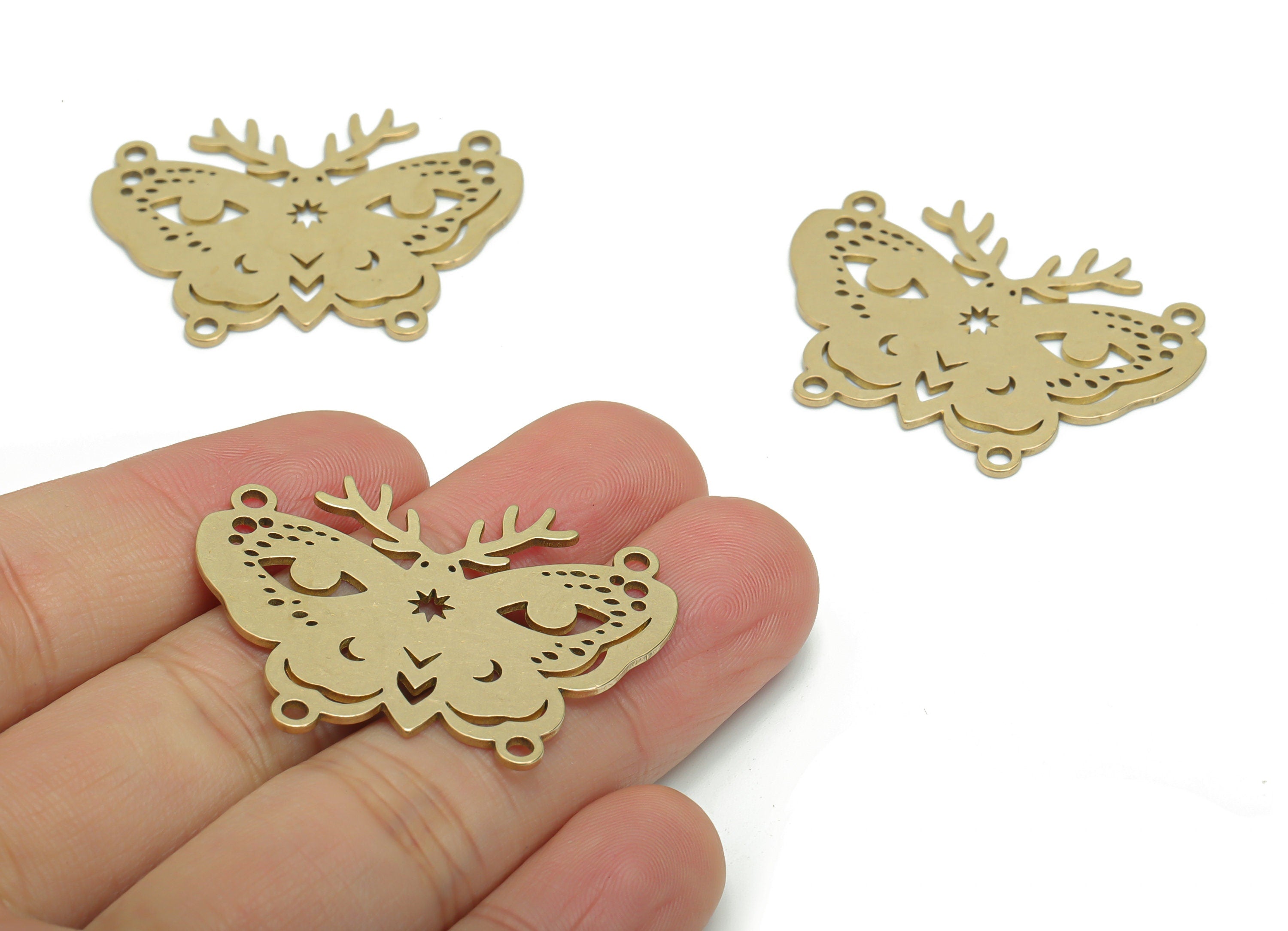 Brass Bubble Horn Butterfly Planet Earring Connector - Raw Brass Moon Star Heart Charms - Jewelry Making Supplies - 39.6x29.17x0.9 - PPA0140 - DOMEDBAZAAR