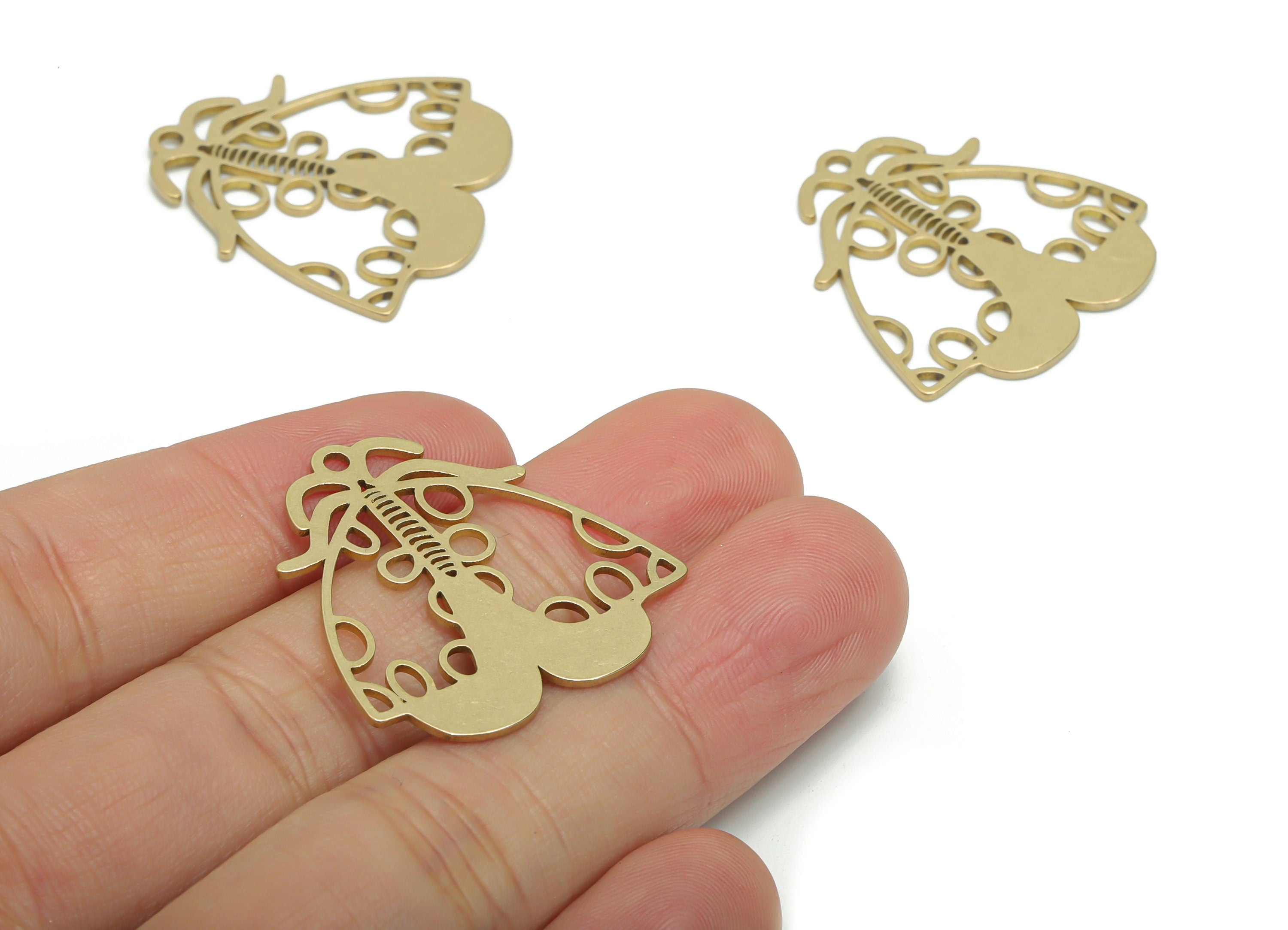 Brass Bubble Moth Earring Charms - Raw Brass Bubble Moth Pendant - DIY Jewelry Making Supplies - 30.75x29.82x0.88mm - PPA0277 - DOMEDBAZAAR