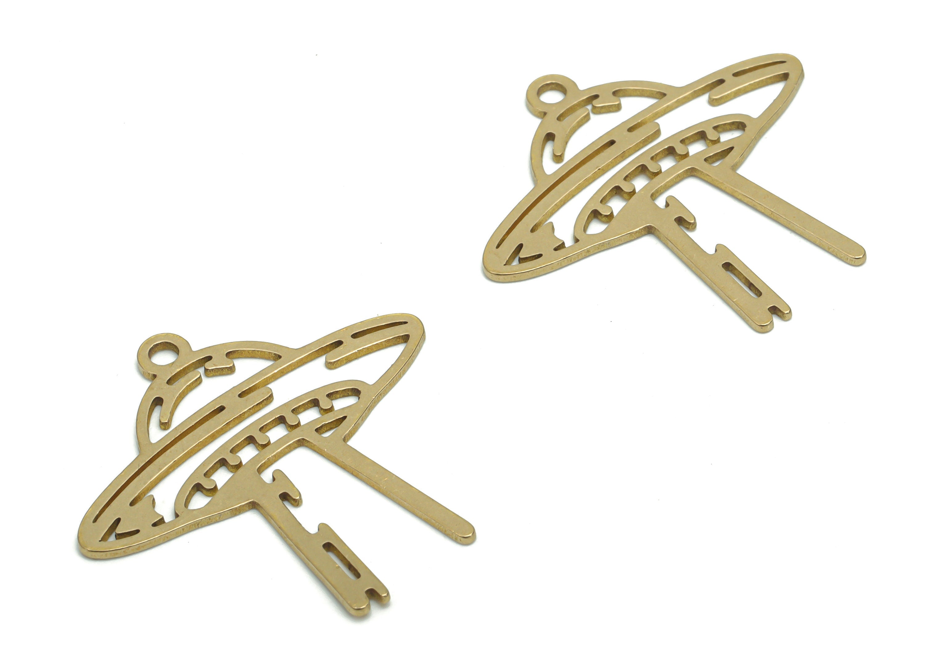 Brass Universe Planet Earring Charms - Raw Brass Star Universe Pendant - Jewelry Making Supplies - 29.67x29.26x0.8mm - PPZ0011 - DOMEDBAZAAR