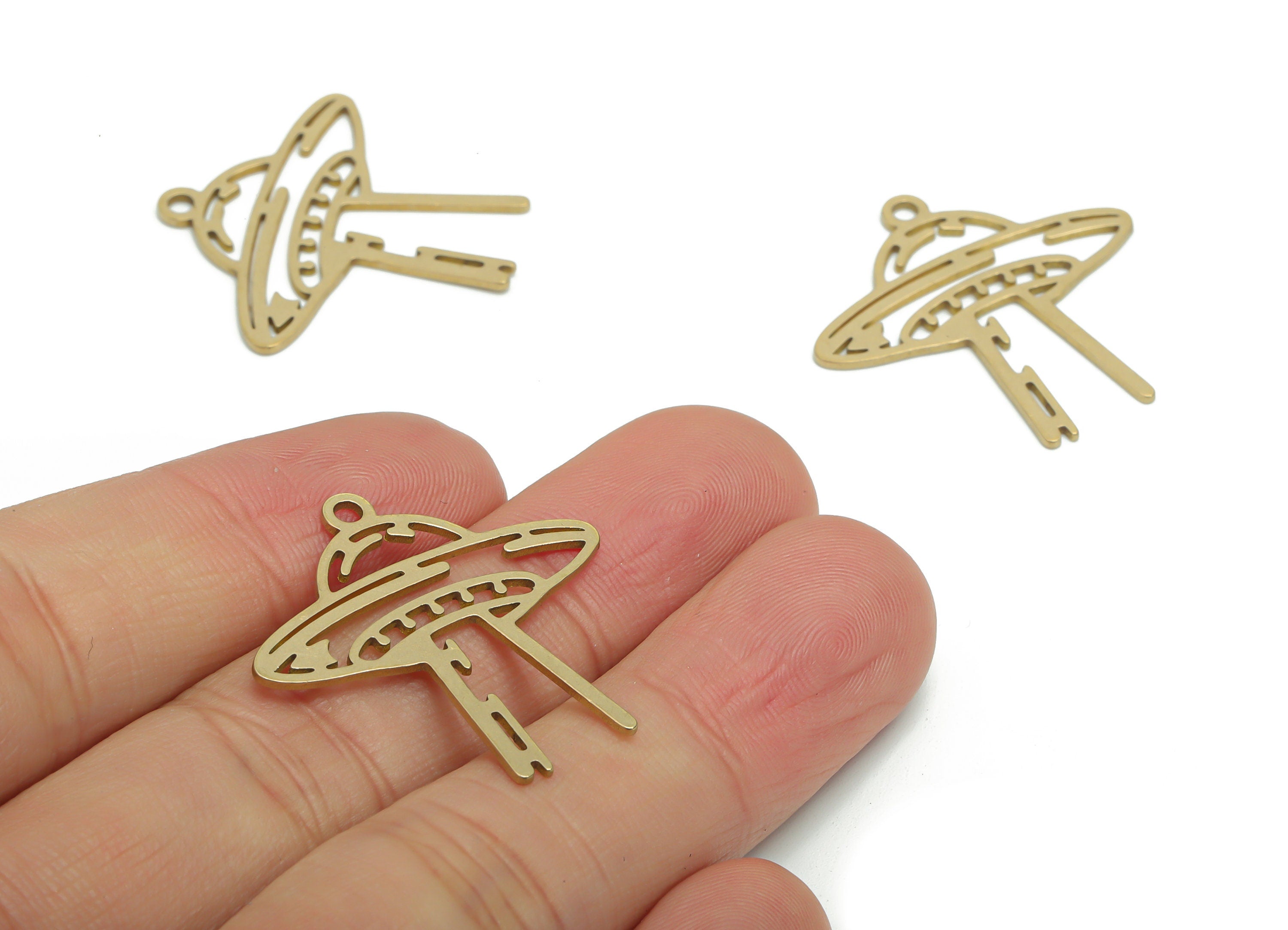 Brass Universe Planet Earring Charms - Raw Brass Star Universe Pendant - Jewelry Making Supplies - 29.67x29.26x0.8mm - PPZ0011 - DOMEDBAZAAR