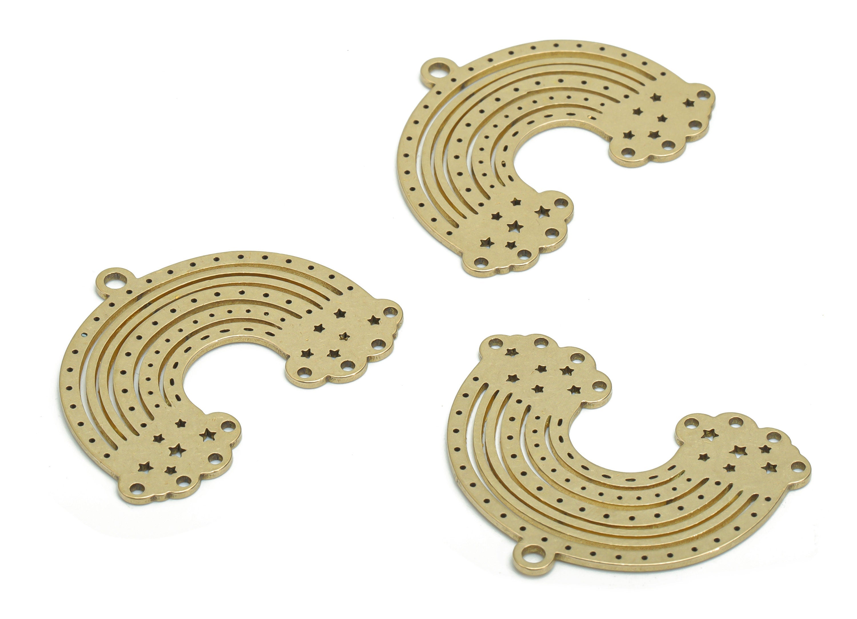 Brass Bubble Rainbow Earring Connectors - Raw Brass Bubble Could Star Pendant - DIY Jewelry Making Supplies - 34.46x26.83x0.87mm - PPZ0034 - DOMEDBAZAAR