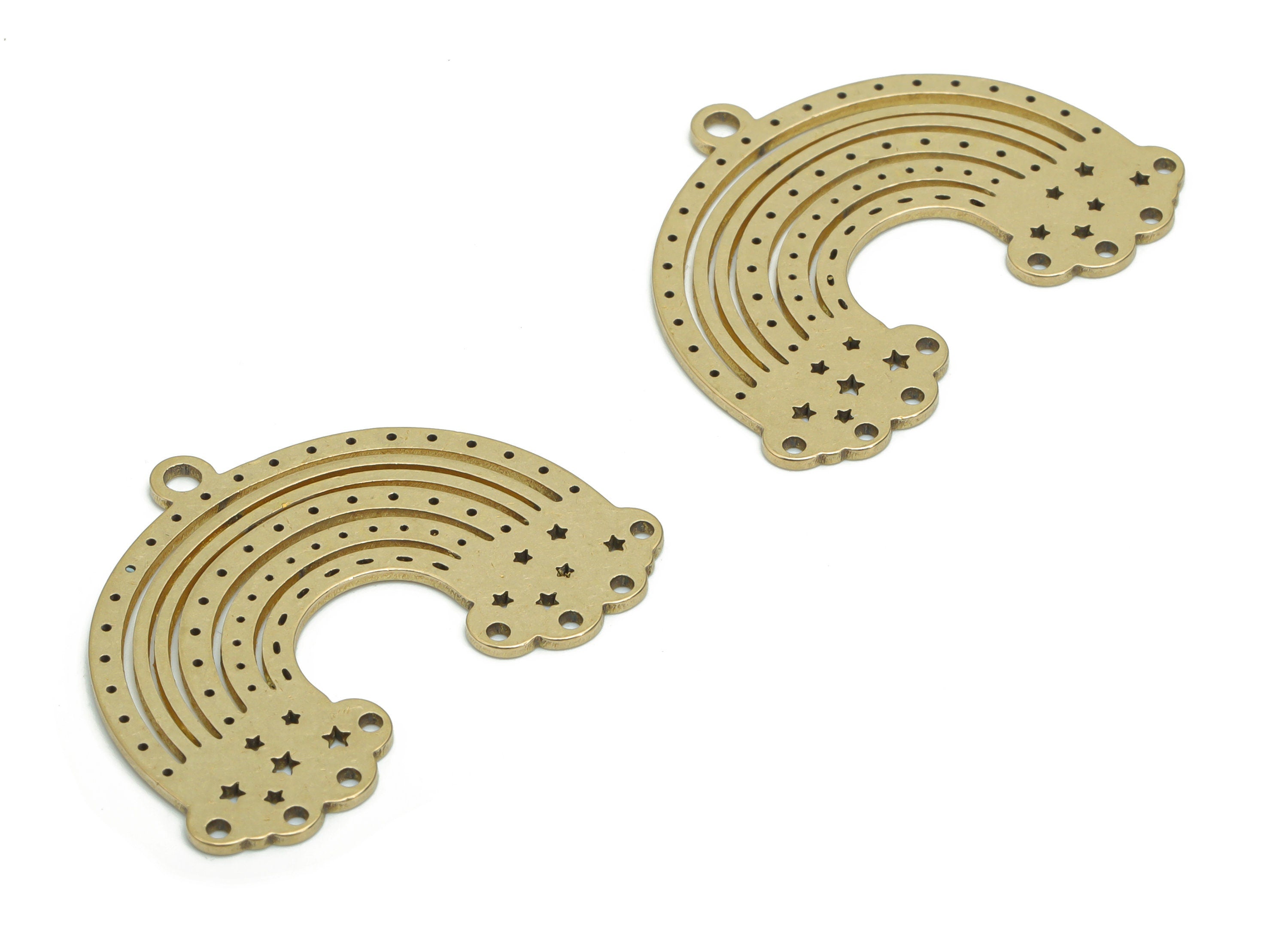 Brass Bubble Rainbow Earring Connectors - Raw Brass Bubble Could Star Pendant - DIY Jewelry Making Supplies - 34.46x26.83x0.87mm - PPZ0034 - DOMEDBAZAAR