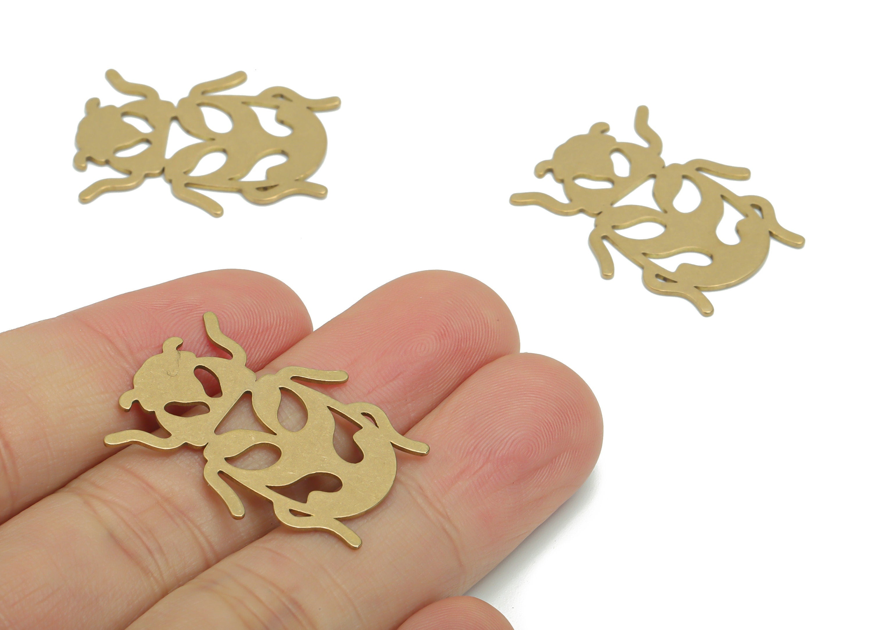 Brass Beetle Earring Charms - Raw Brass Insect Pendant - Jewelry Making Supplies - 29.64x23.49x0.67mm - PPA0305 - DOMEDBAZAAR