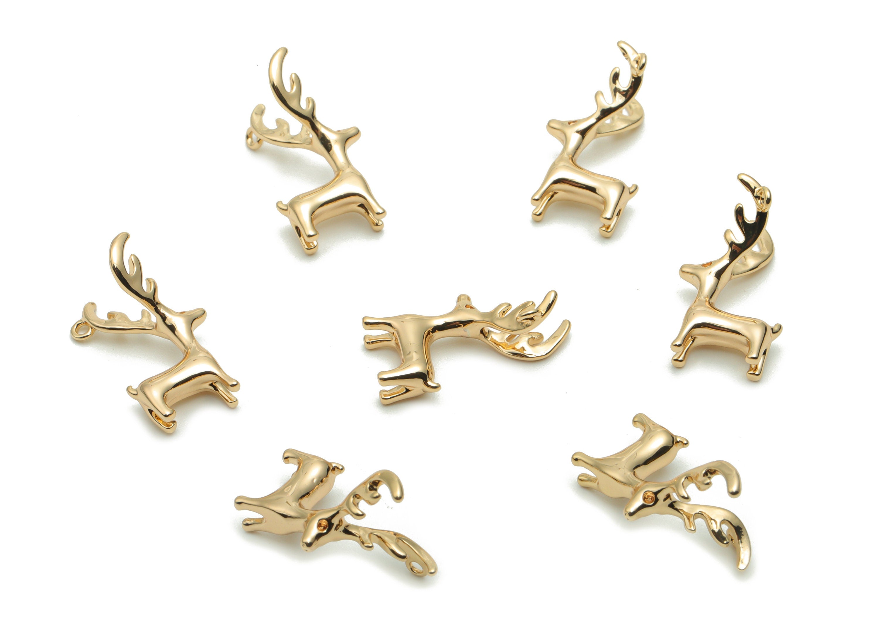 Brass Christmas Deer Earring Charms - Gold Deer Pendant - 18K Real Gold Plated Brass - Jewelry Making Supplies - 18.38x9.69x3.58mm - RGP4265 - DOMEDBAZAAR