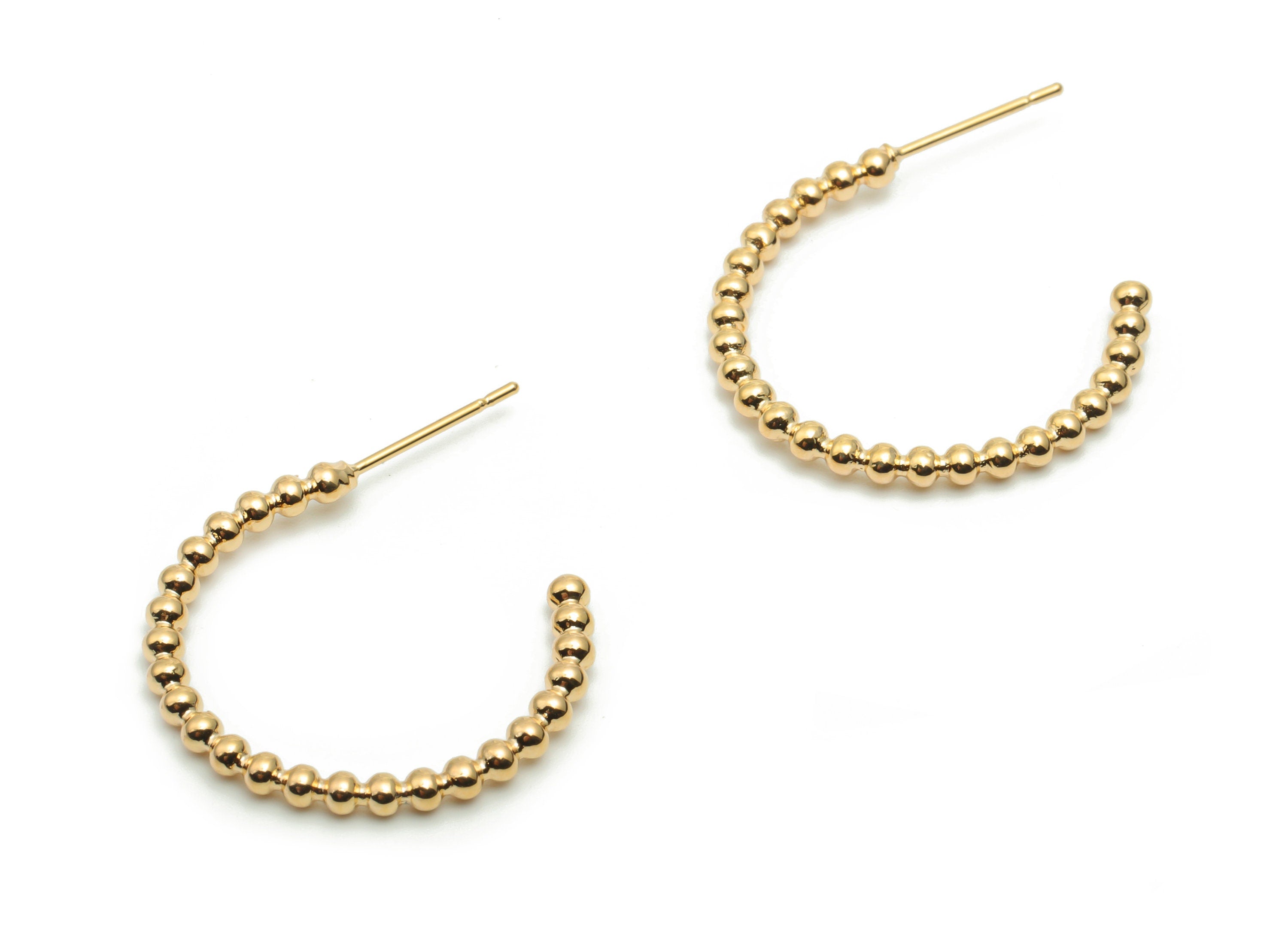 Brass Round Beads Earring Post - Gold Beads Circle Earring Stud - Steel Needle Stud - 18K Real Gold Plated Brass - 23.7x21.5x2.3mm - RGP4290 - DOMEDBAZAAR