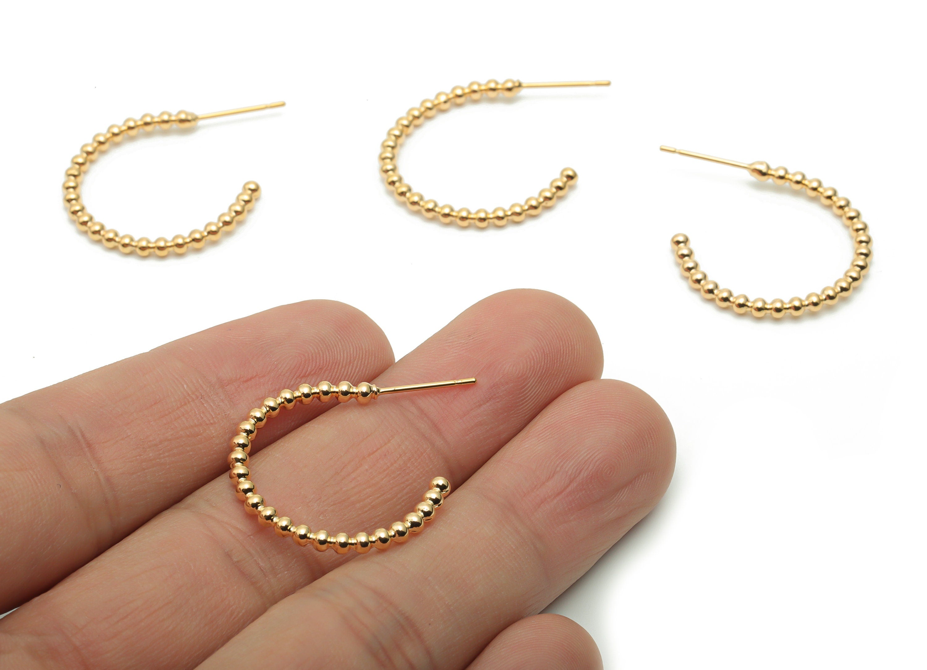 Brass Round Beads Earring Post - Gold Beads Circle Earring Stud - Steel Needle Stud - 18K Real Gold Plated Brass - 23.7x21.5x2.3mm - RGP4290 - DOMEDBAZAAR