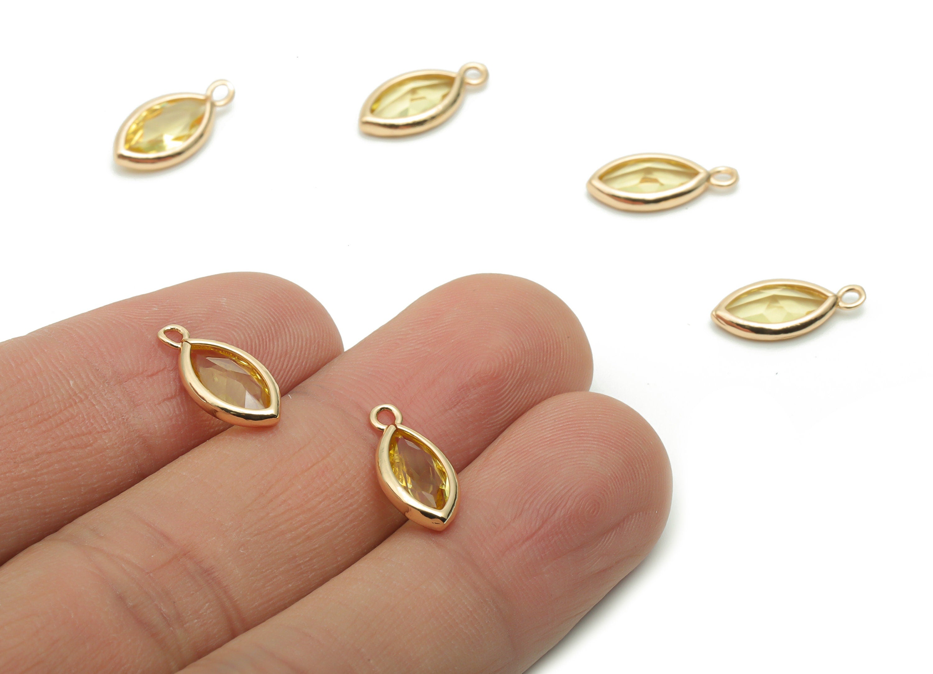 Glass Marquise Earring Charms - Brass Marquise Pendant - Gold Tone Plated Brass - Jewelry Making Supplies - 14.38x6.36x2.85mm - GS1059 - DOMEDBAZAAR