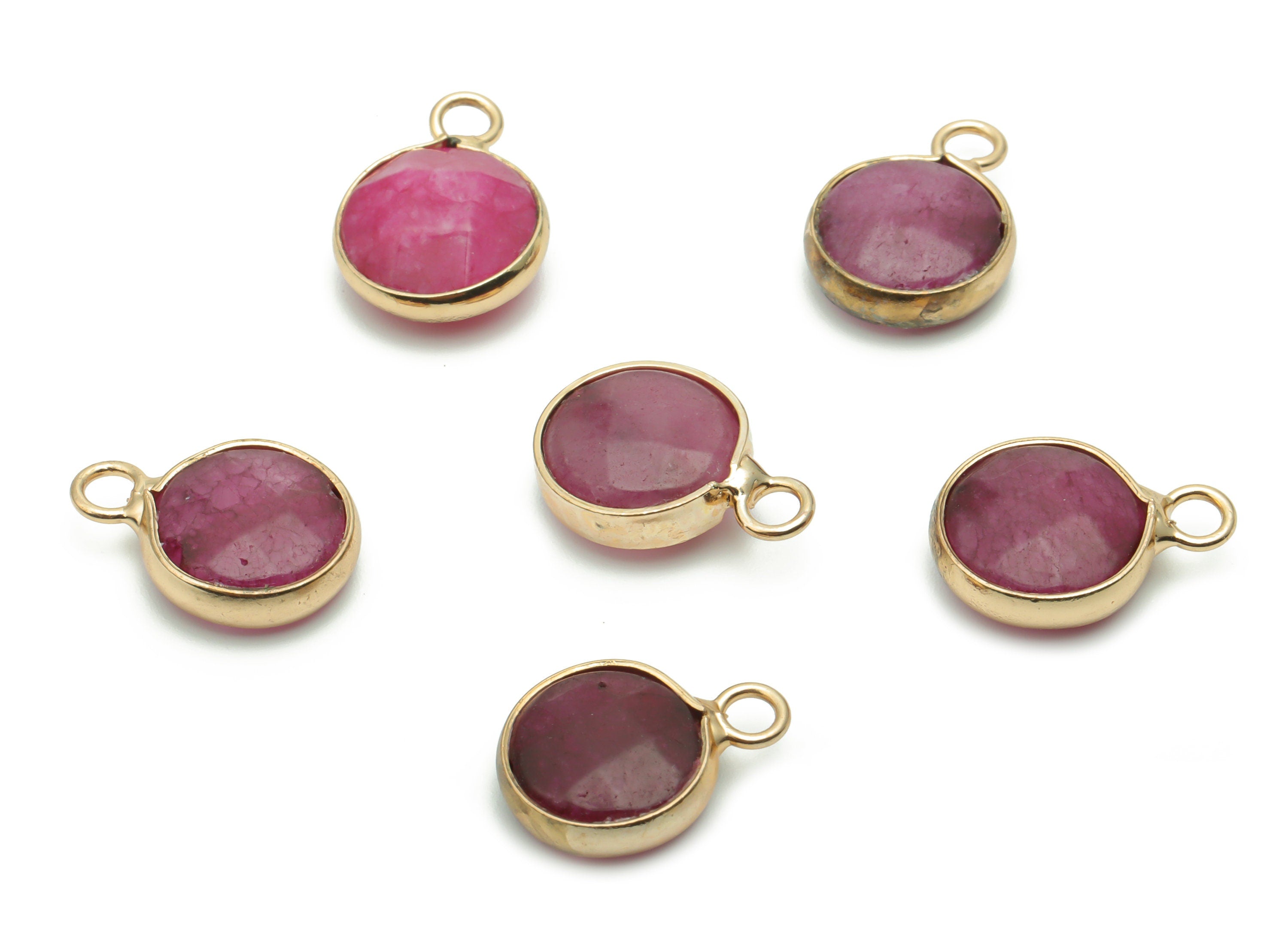 Rose Red Garnet Round Earring Charms - Brass Circle Pendant - Gold Tone Plated Brass – Jewelry Making Supplies - 15.65x11.6x5.67mm – NS1561 - DOMEDBAZAAR