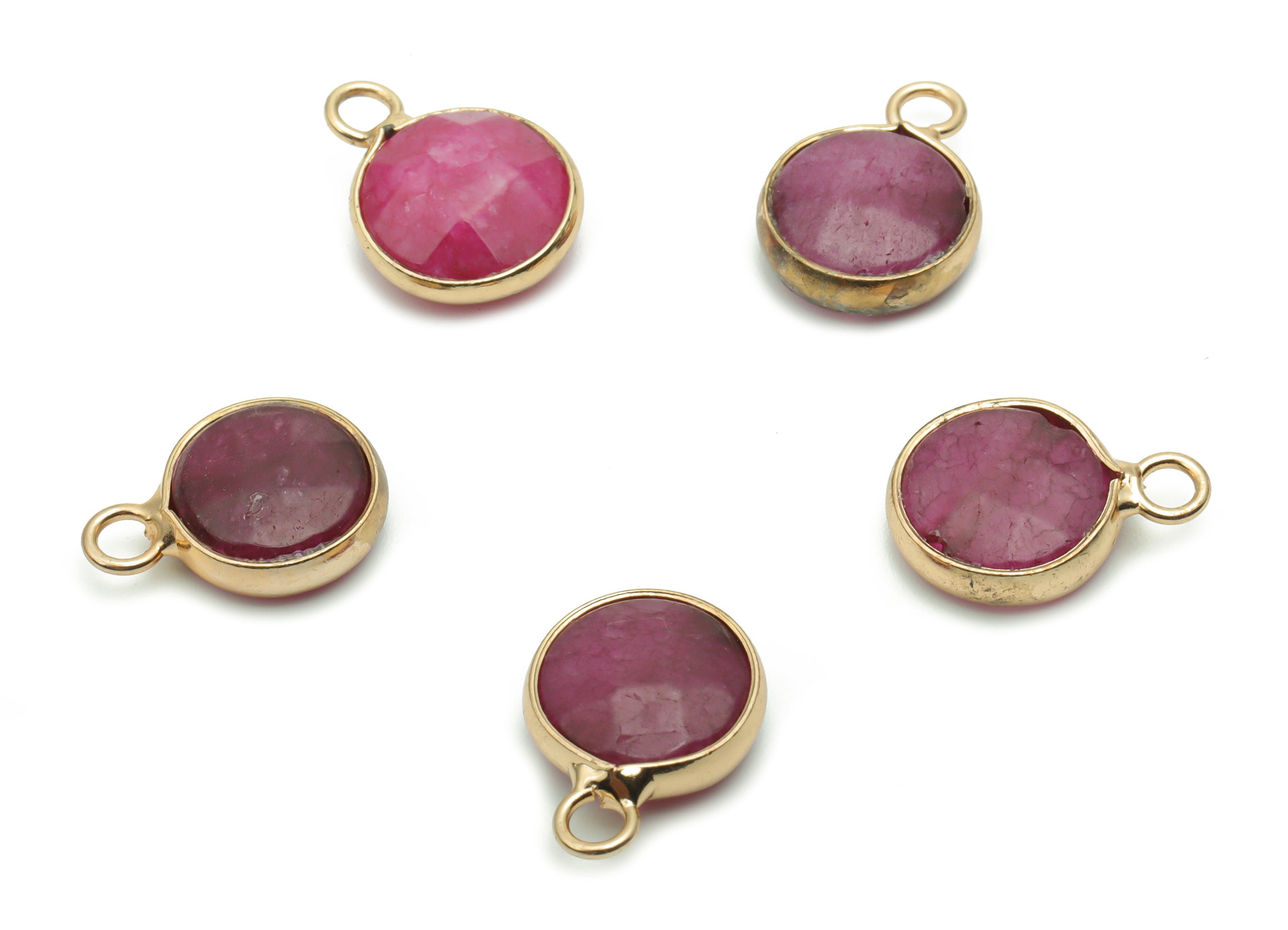 Rose Red Garnet Round Earring Charms - Brass Circle Pendant - Gold Tone Plated Brass – Jewelry Making Supplies - 15.65x11.6x5.67mm – NS1561 - DOMEDBAZAAR