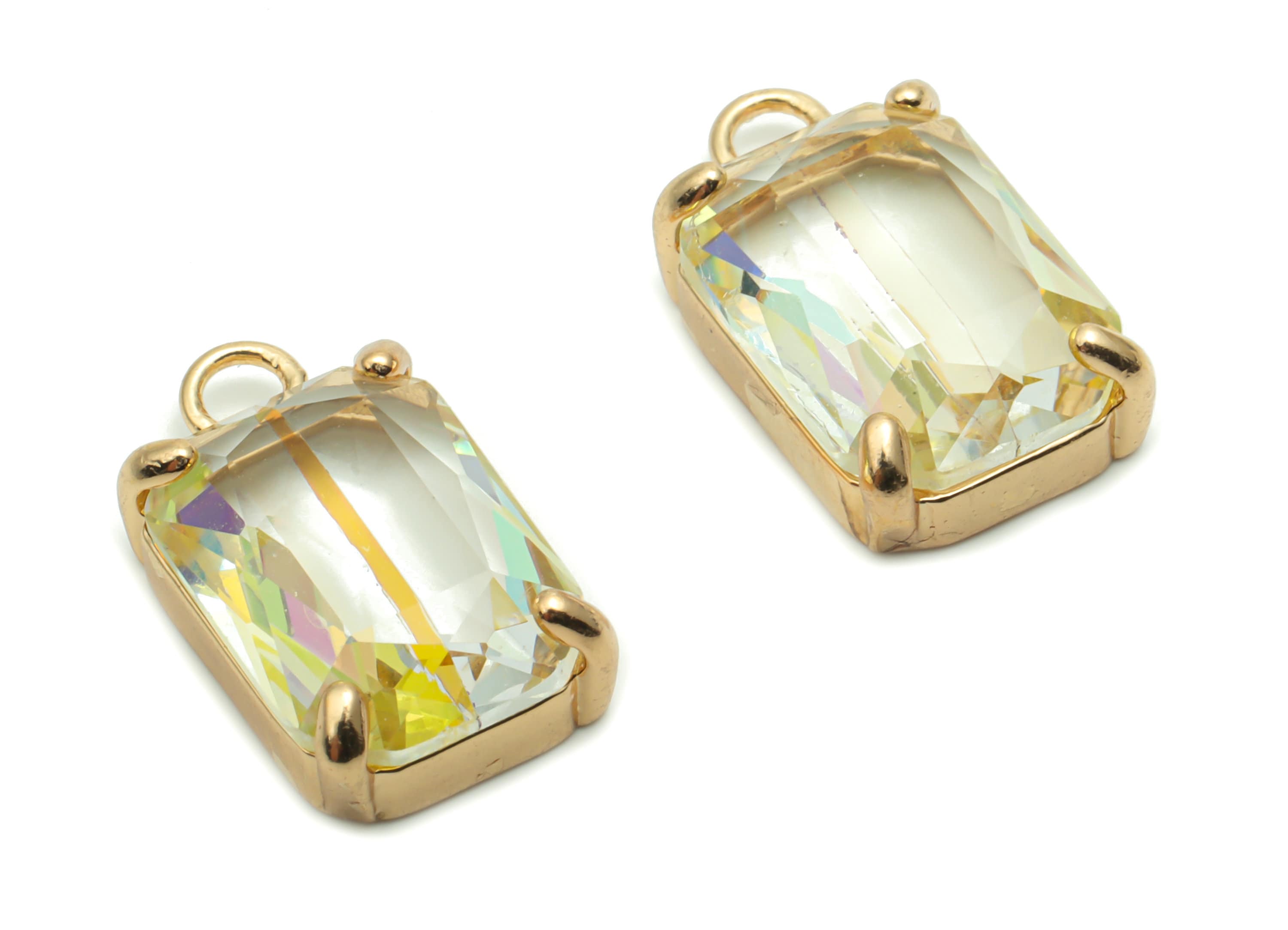 Glass Square Earring Charms with Loop - Brass Frame Square Pendant - Gold Tone Plated Brass – Faceted Glass – 16.83x10.07x5.55mm – GS1129B - DOMEDBAZAAR