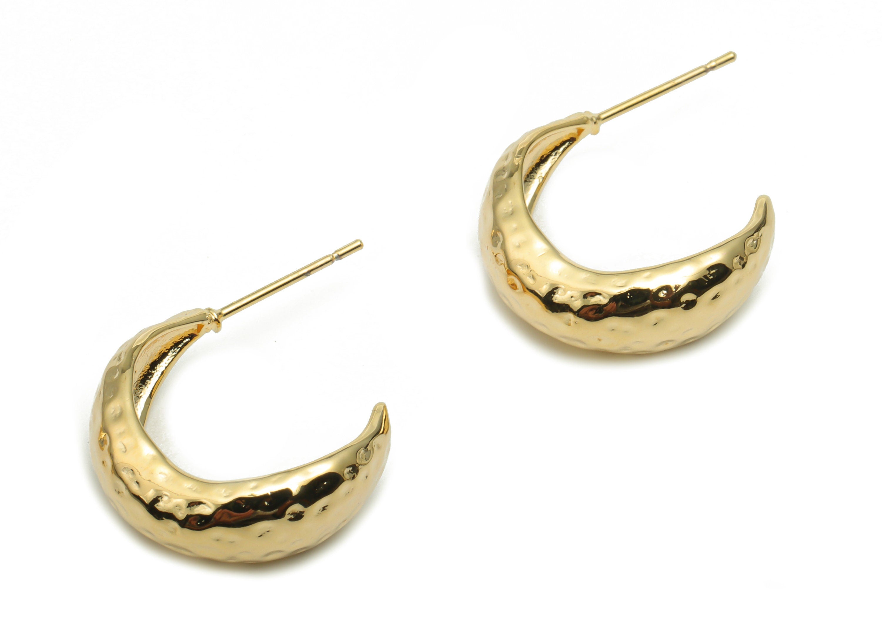 Brass Hammered C Earring Post - Gold C Stud - 18K Real Gold Plated Brass - 316 Surgical Stainless Steel Stud - 18.62x15.87x1.2mm - RGP4281 - DOMEDBAZAAR