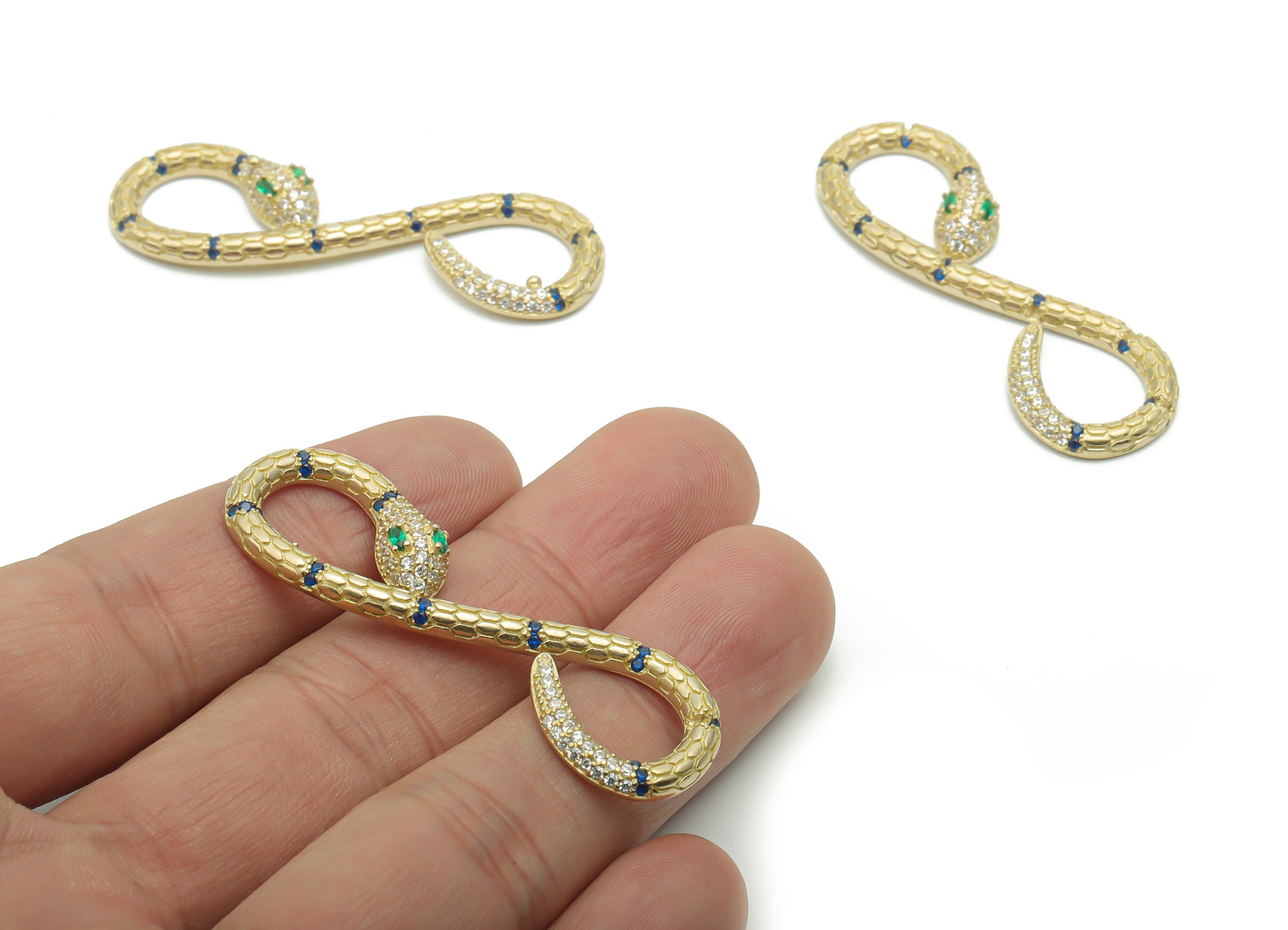 Brass Infinity Snake Earring Connector With Zircons - Raw Brass Snake Charms and Pendant - Jewelry Supplies - 51.68x16.68x2.73mm - PP5086 - DOMEDBAZAAR