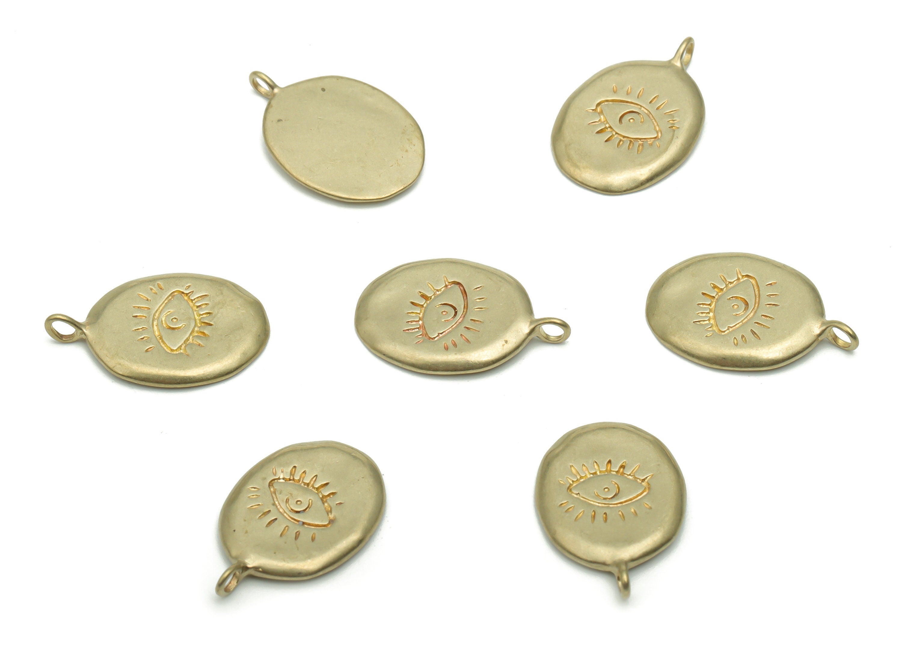 Brass Oval Eye Earring Charms - Raw Brass Eyelashes Oval Pendant - DIY Jewelry Making Supplies - 17.36x11.16x1.34mm - PP5099 - DOMEDBAZAAR