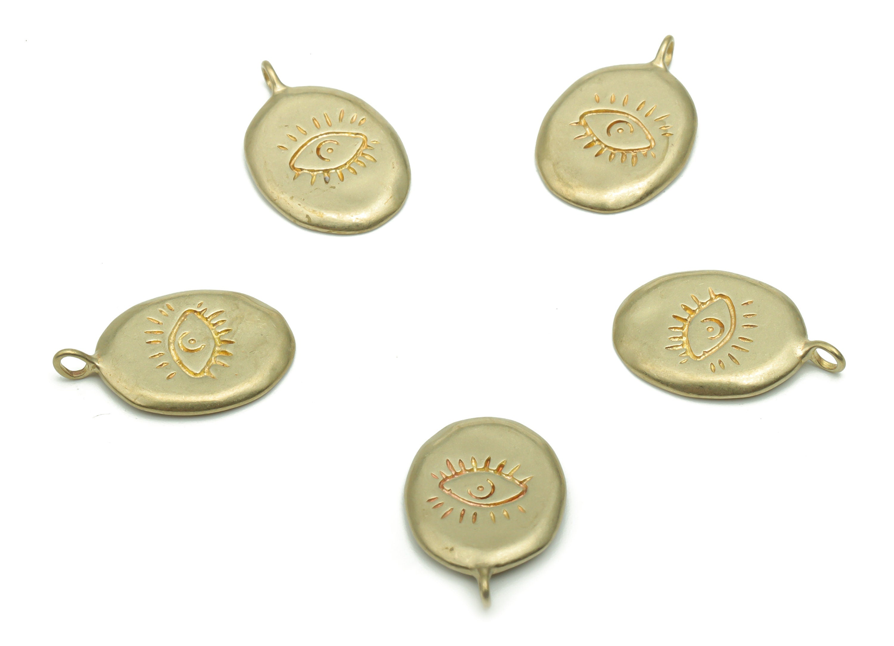 Brass Oval Eye Earring Charms - Raw Brass Eyelashes Oval Pendant - DIY Jewelry Making Supplies - 17.36x11.16x1.34mm - PP5099 - DOMEDBAZAAR