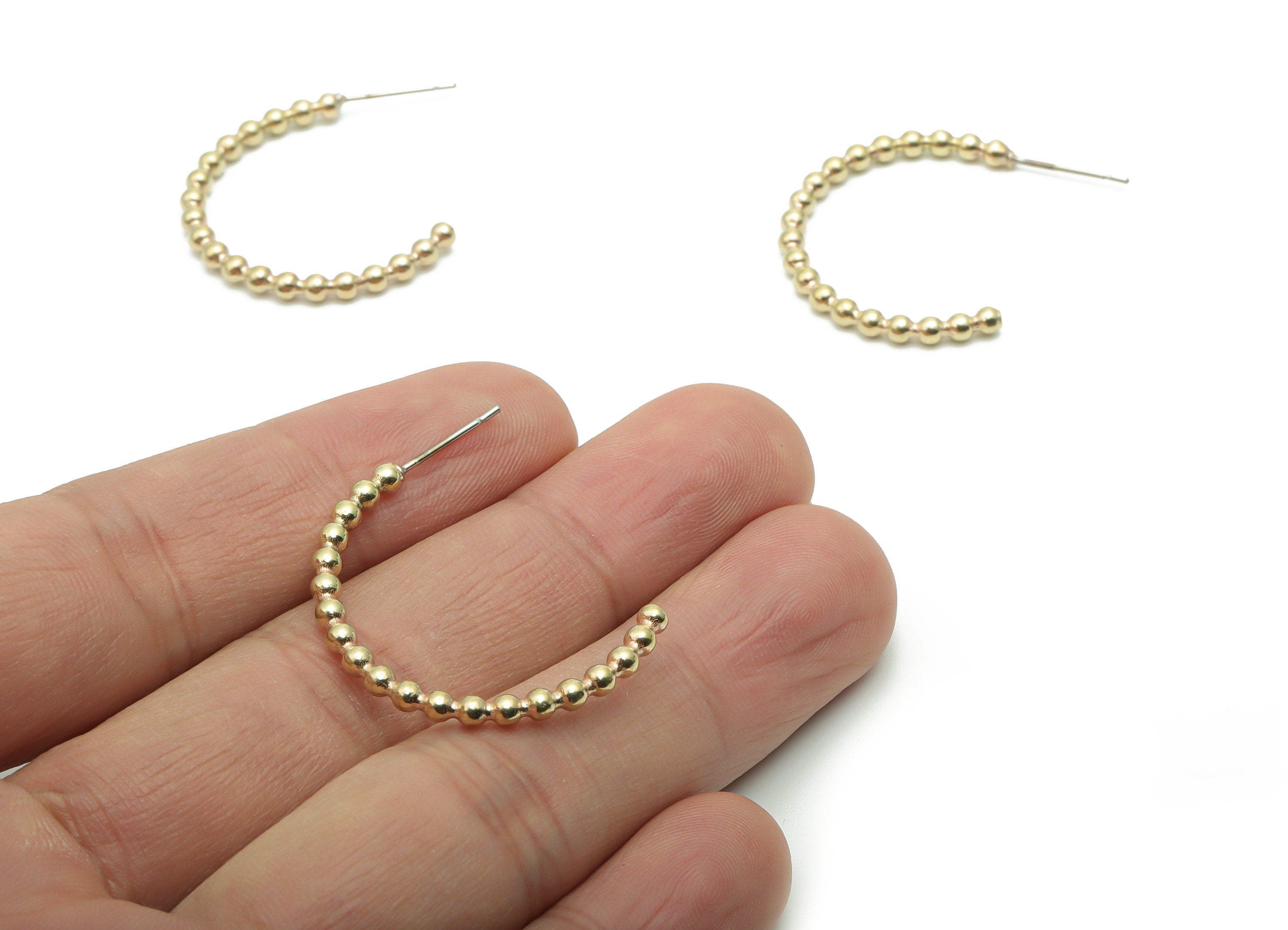 Brass C Beads Earring Stud - Raw Brass C Beads Earring Post - Open Hoop Stud - 316 Surgical Stainless Steel Stud - 26.62x22.2x2.7mm - PP5090 - DOMEDBAZAAR