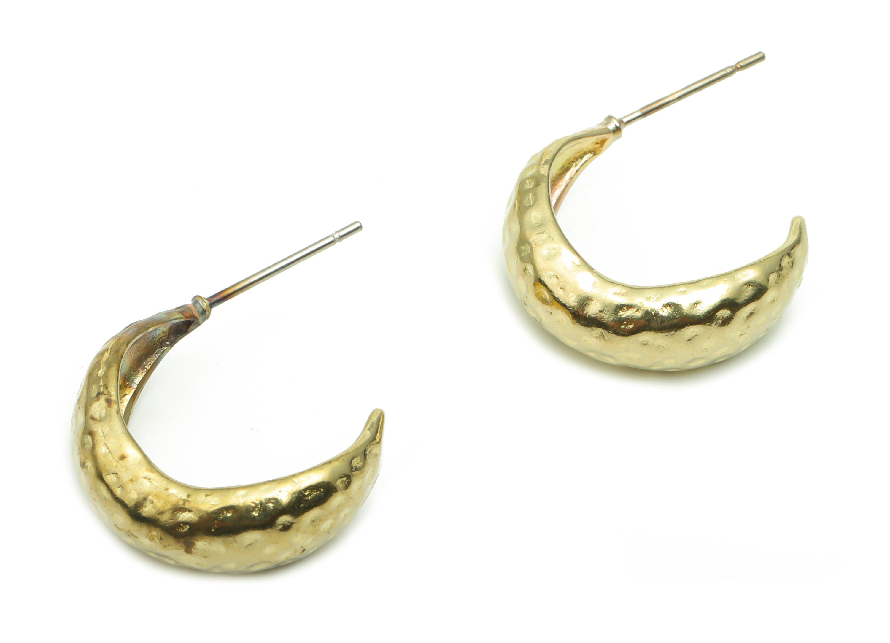 Brass Hammered C Earring Stud - Raw Brass C Earring Post - Open Hoop Stud - 316 Surgical Stainless Steel Stud - 19x15.34x1.38mm - PP5092 - DOMEDBAZAAR