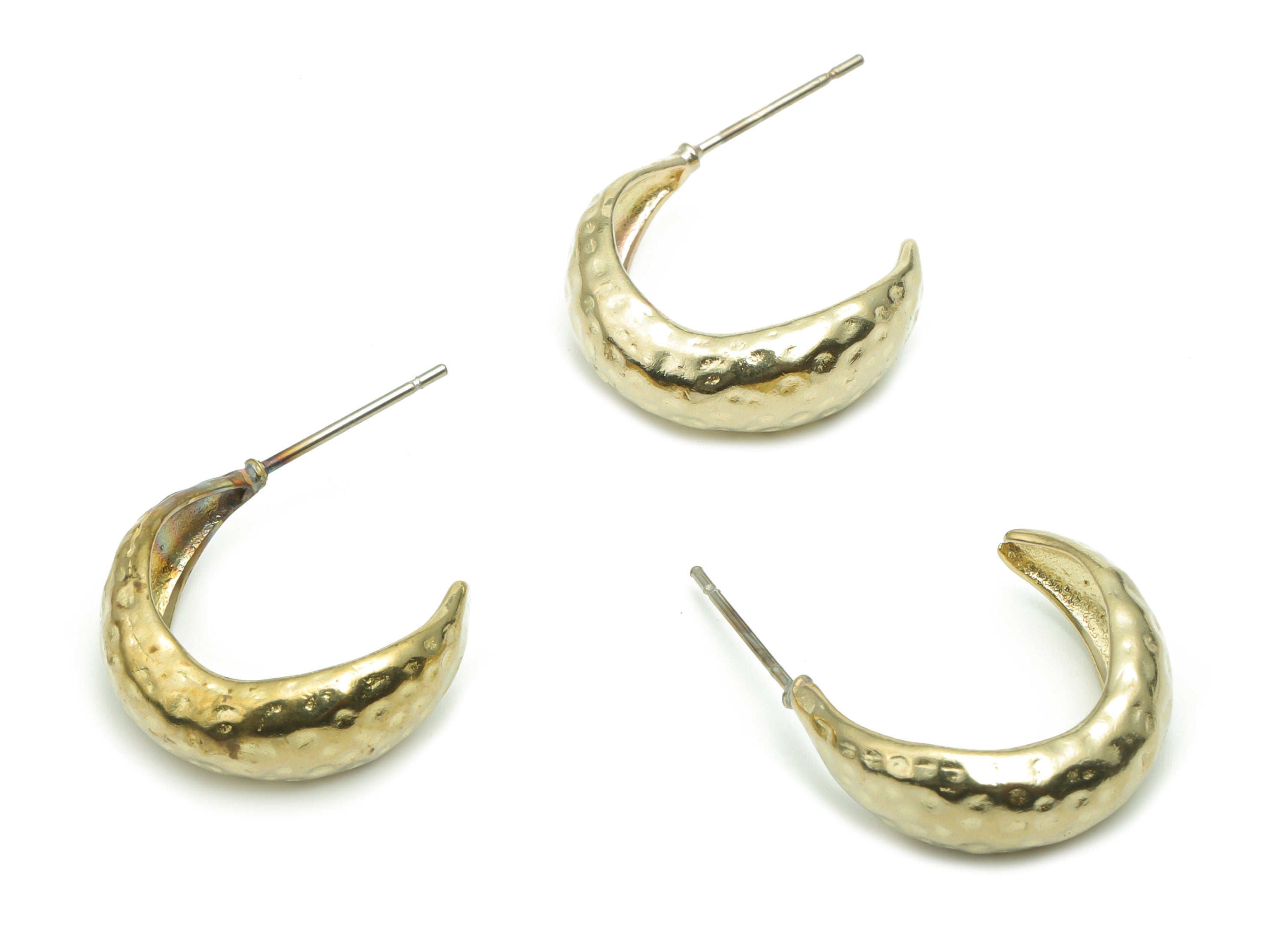 Brass Hammered C Earring Stud - Raw Brass C Earring Post - Open Hoop Stud - 316 Surgical Stainless Steel Stud - 19x15.34x1.38mm - PP5092 - DOMEDBAZAAR
