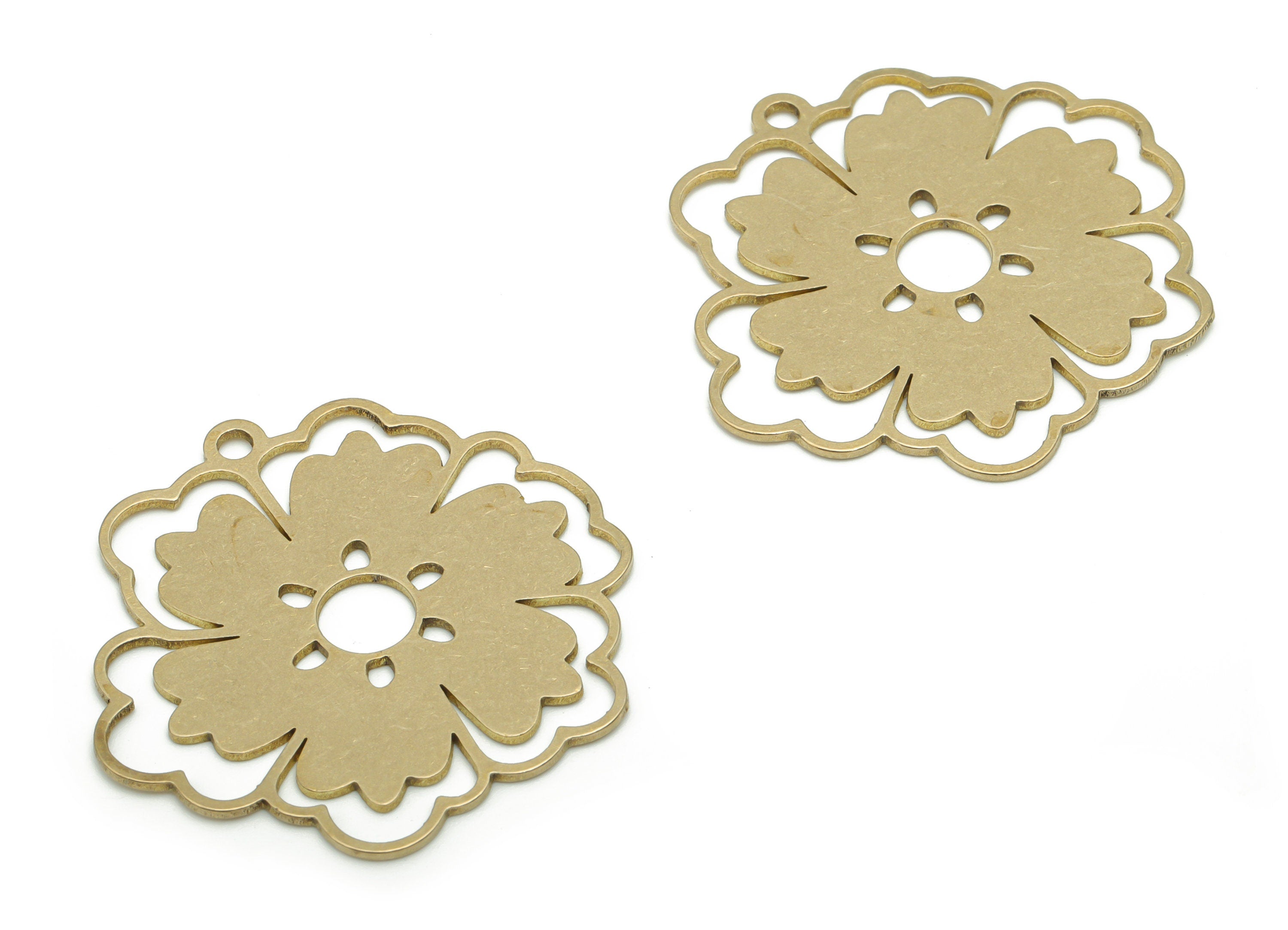 Brass Flower Sun Earring Charms - Raw Brass Sun Flower Pendant - DIY Jewelry Making Supplies - 34.62x31.96x0.76mm - PPA0836 - DOMEDBAZAAR