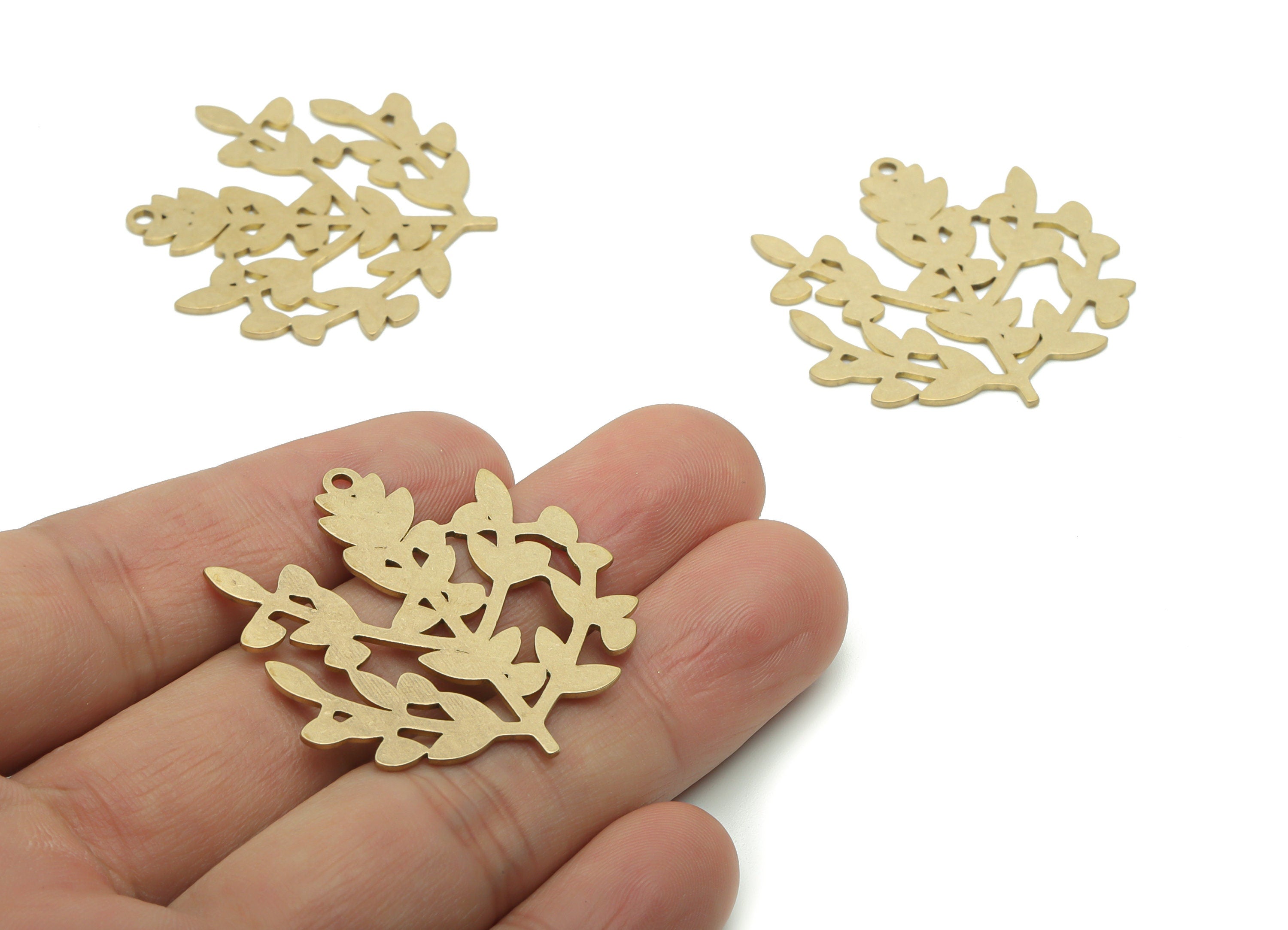 Brass Branch Flowers Earring Charms - Raw Brass Flowers Pendant - DIY Jewelry Making Supplies - 36.04x33.25x0.84mm - PPA1005 - DOMEDBAZAAR