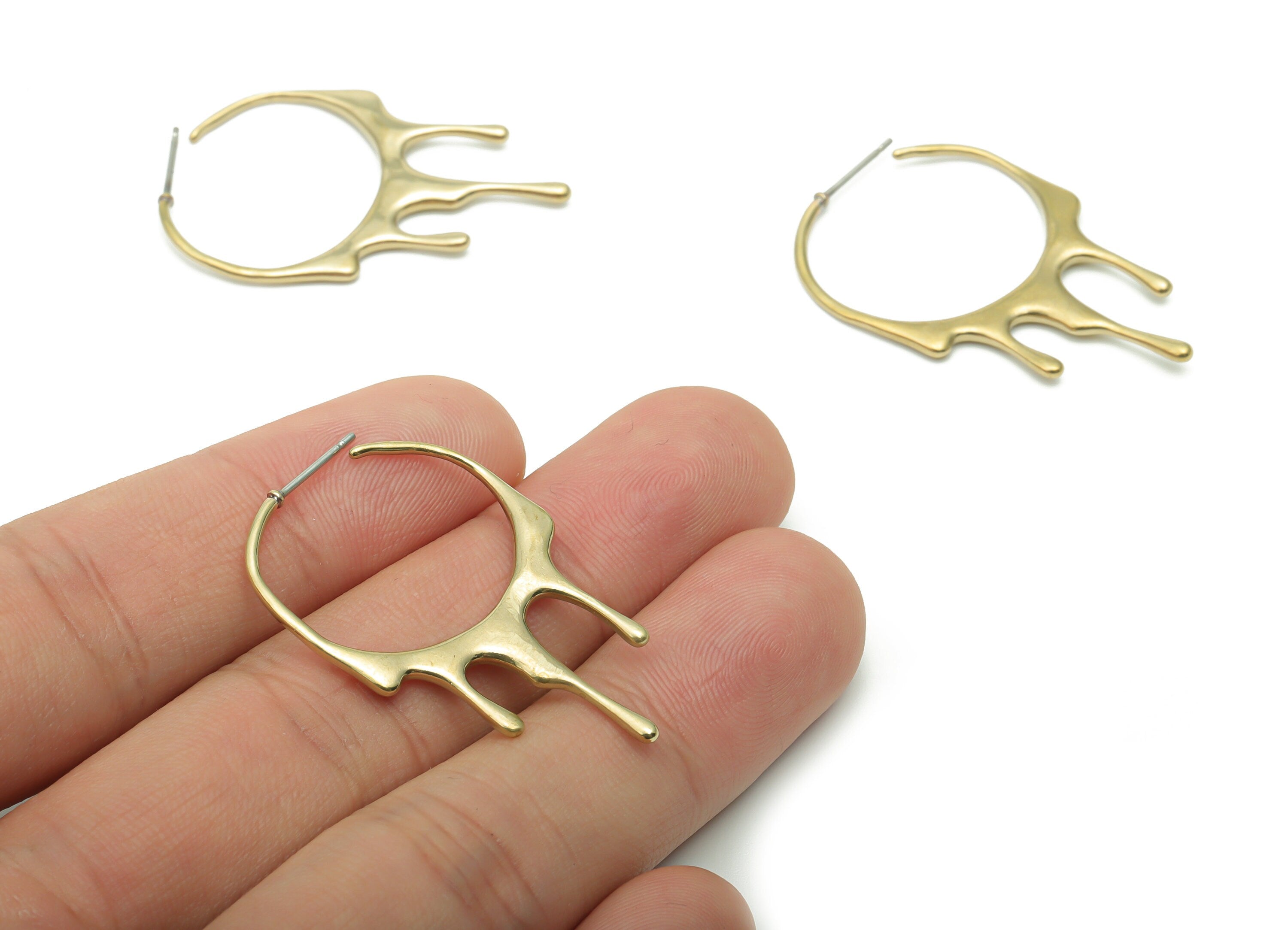 Brass C Crown Earring Stud - Raw Brass C Crown Post - Melting Hoop Stud - 316 Surgical Stainless Steel Stud - 37.67x25.8x2.2mm - PP5094 - DOMEDBAZAAR