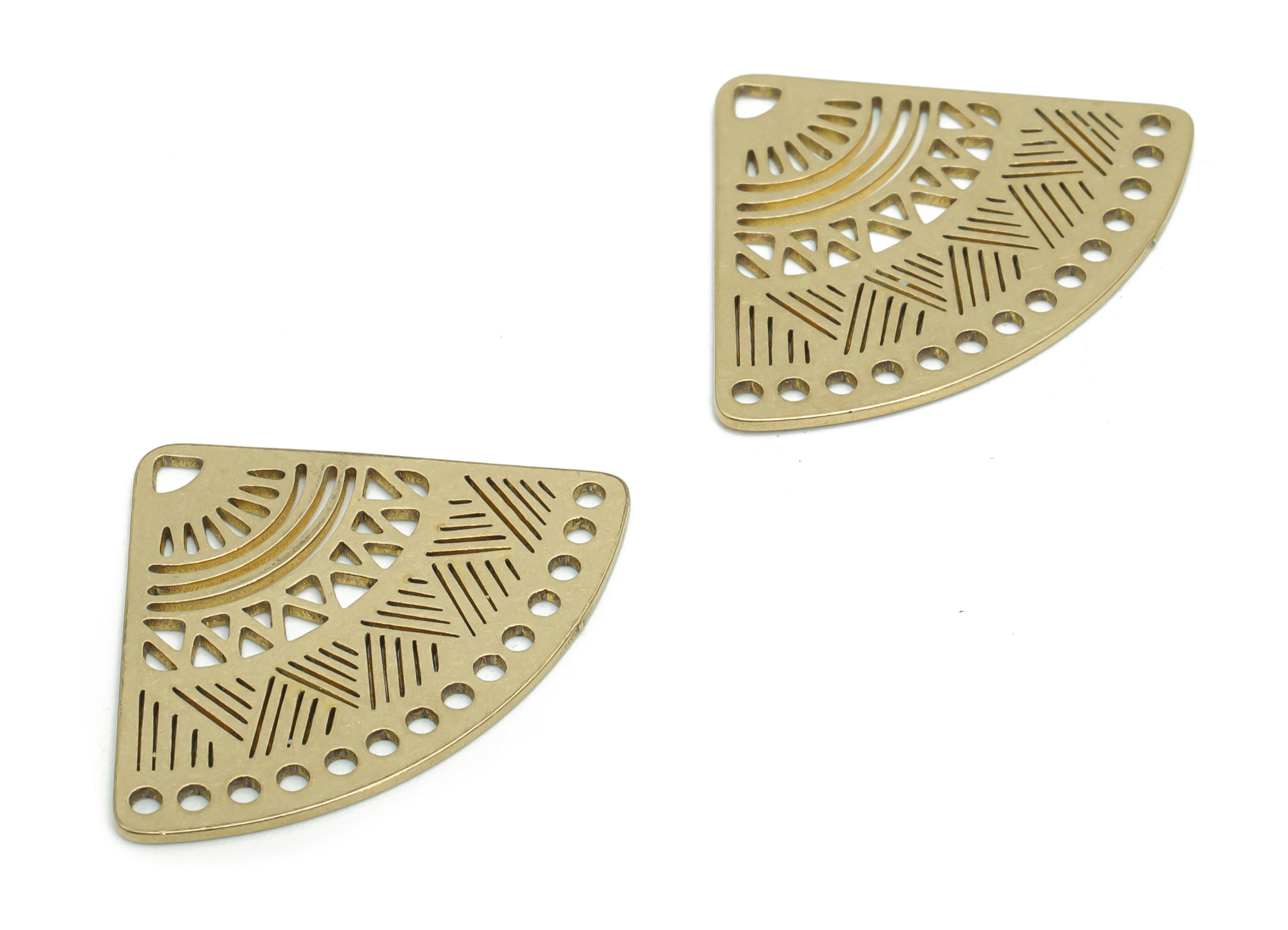 Brass Bubble Fan Triangle Earring Connectors - Raw Brass Pizza Waves Pendant - DIY Jewelry Making Supplies - 31.92x24.59x0.78mm - PPZ0003 - DOMEDBAZAAR