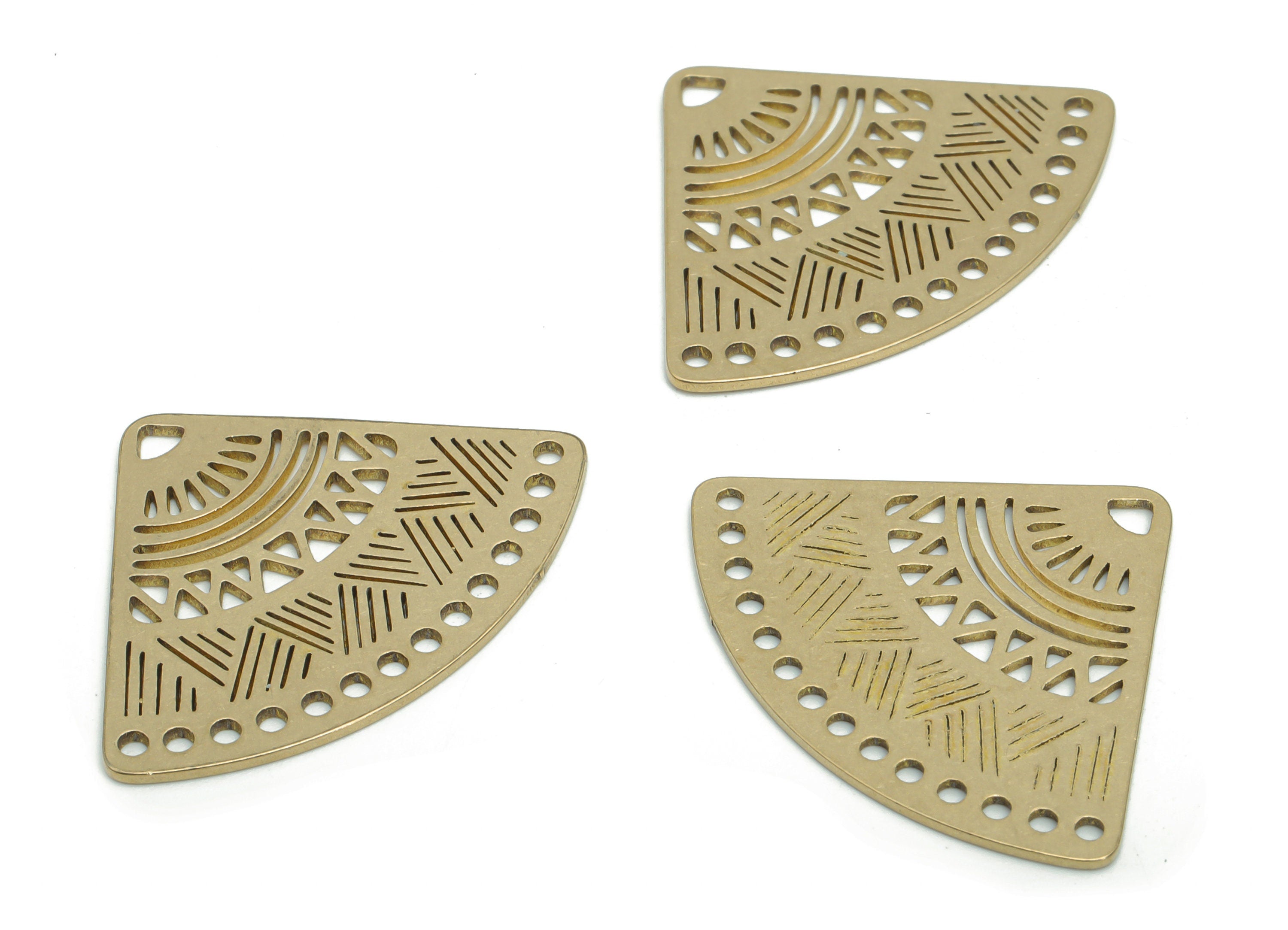 Brass Bubble Fan Triangle Earring Connectors - Raw Brass Pizza Waves Pendant - DIY Jewelry Making Supplies - 31.92x24.59x0.78mm - PPZ0003 - DOMEDBAZAAR
