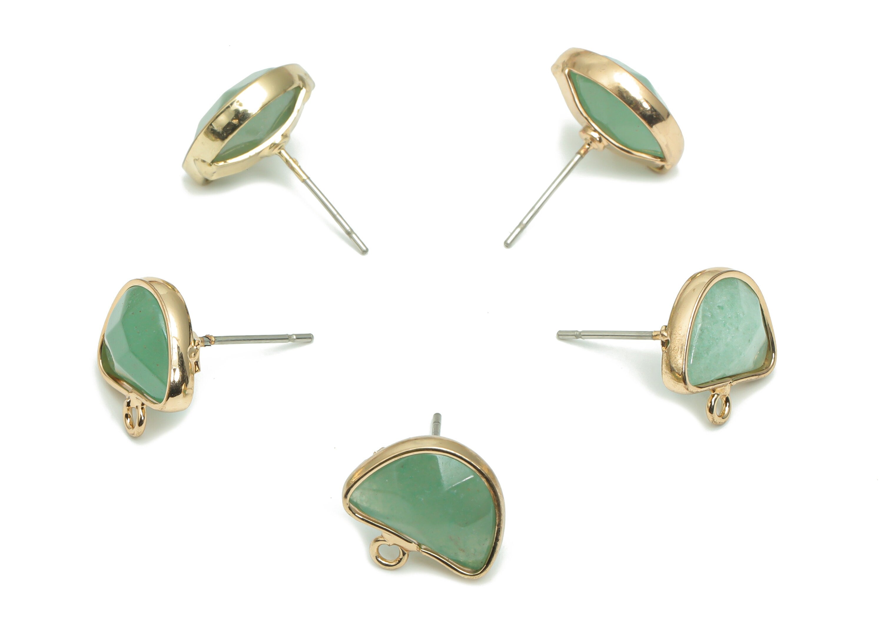 Aventurine Semicircle Earring Stud With Loop - Brass Domed Post - Gold Tone Plated Brass – Stainless Steel Stud - 13.25x12.5x5.9mm – NS1600A - DOMEDBAZAAR