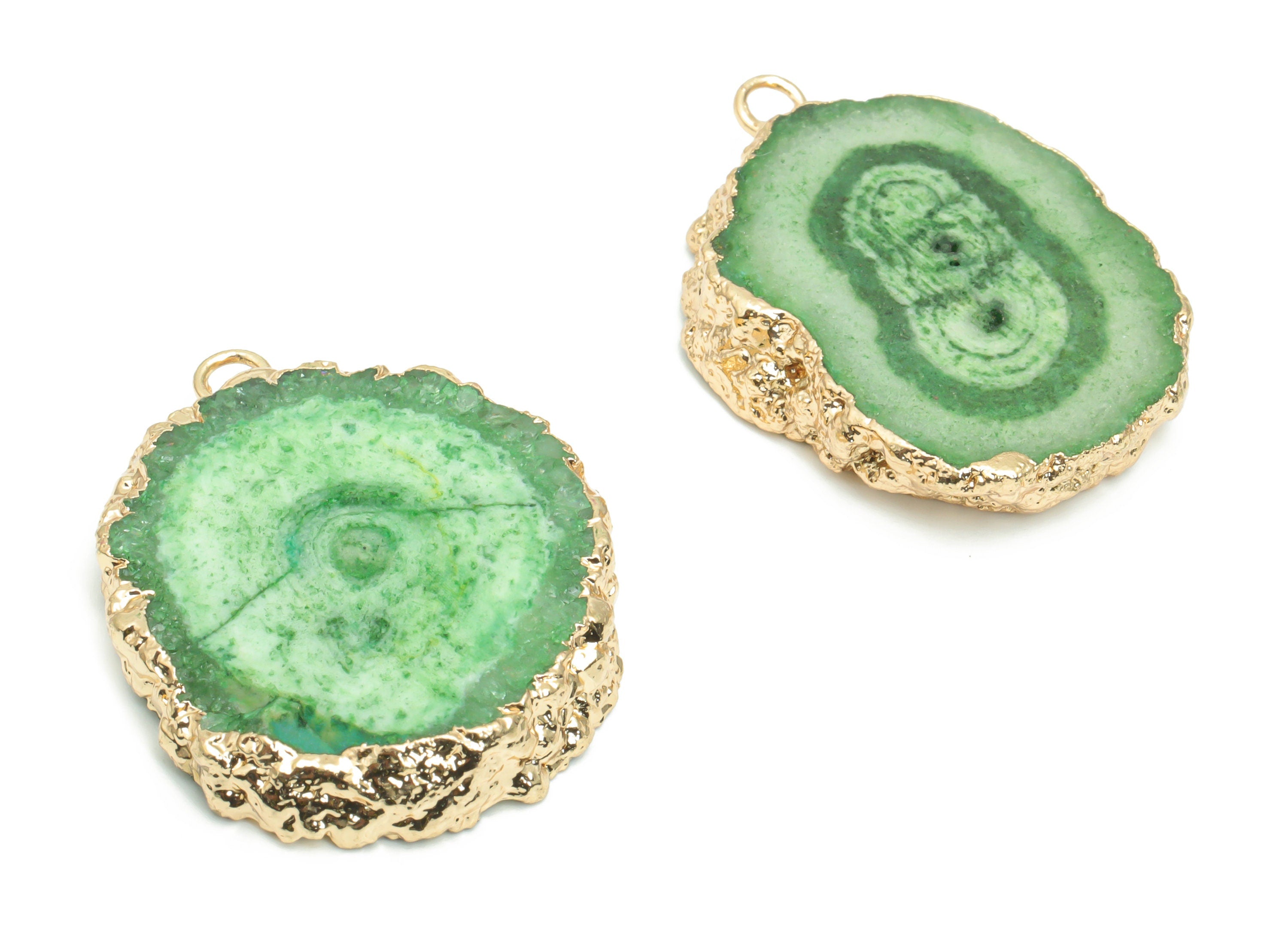 Crystal Flower Round Earring Charms - Brass Wire Circle Pendant - Natural Stone - Gold Tone Plated Brass – 32.17x23.14x5.82mm – NS1599A - DOMEDBAZAAR