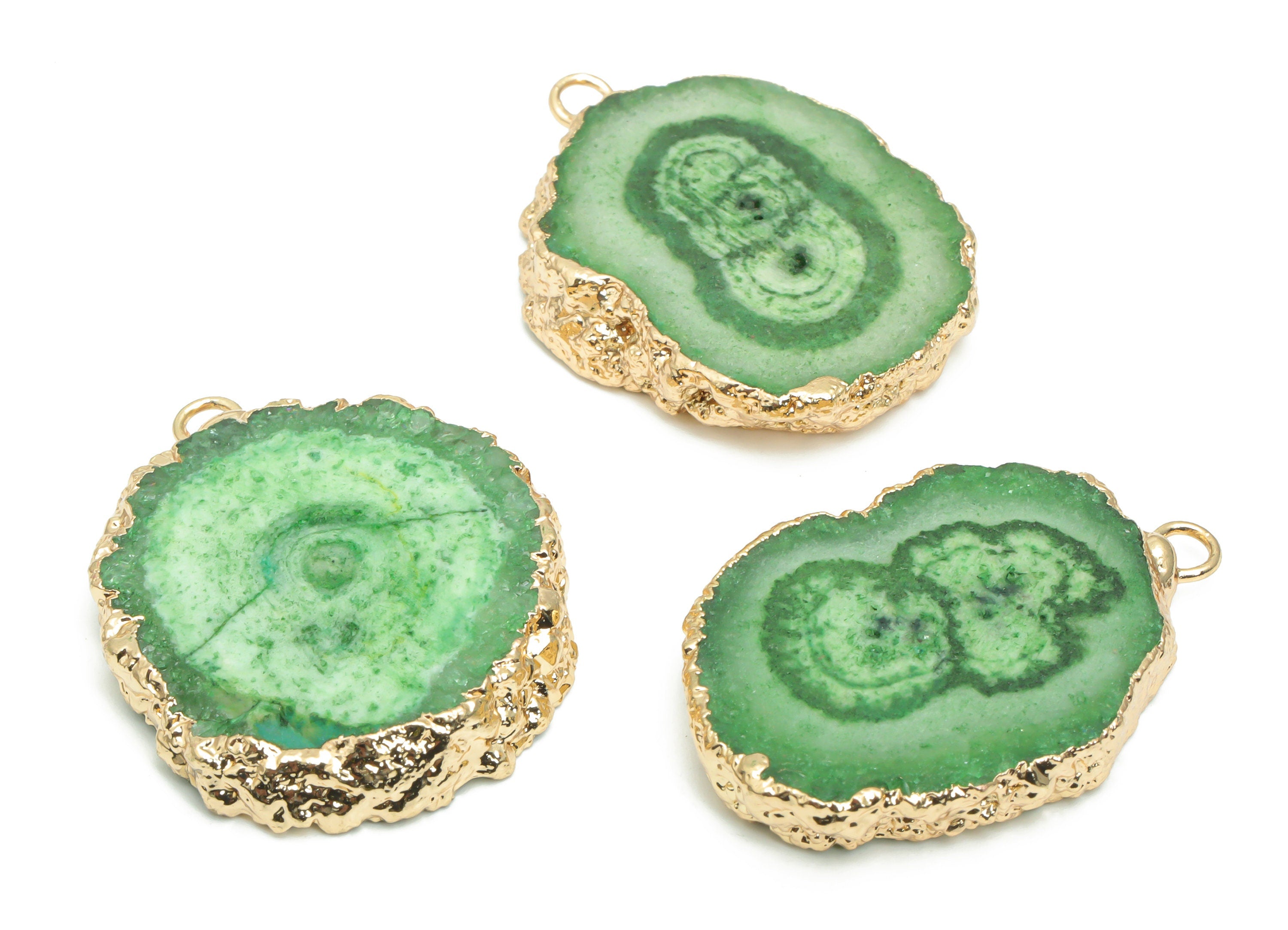Crystal Flower Round Earring Charms - Brass Wire Circle Pendant - Natural Stone - Gold Tone Plated Brass – 32.17x23.14x5.82mm – NS1599A - DOMEDBAZAAR