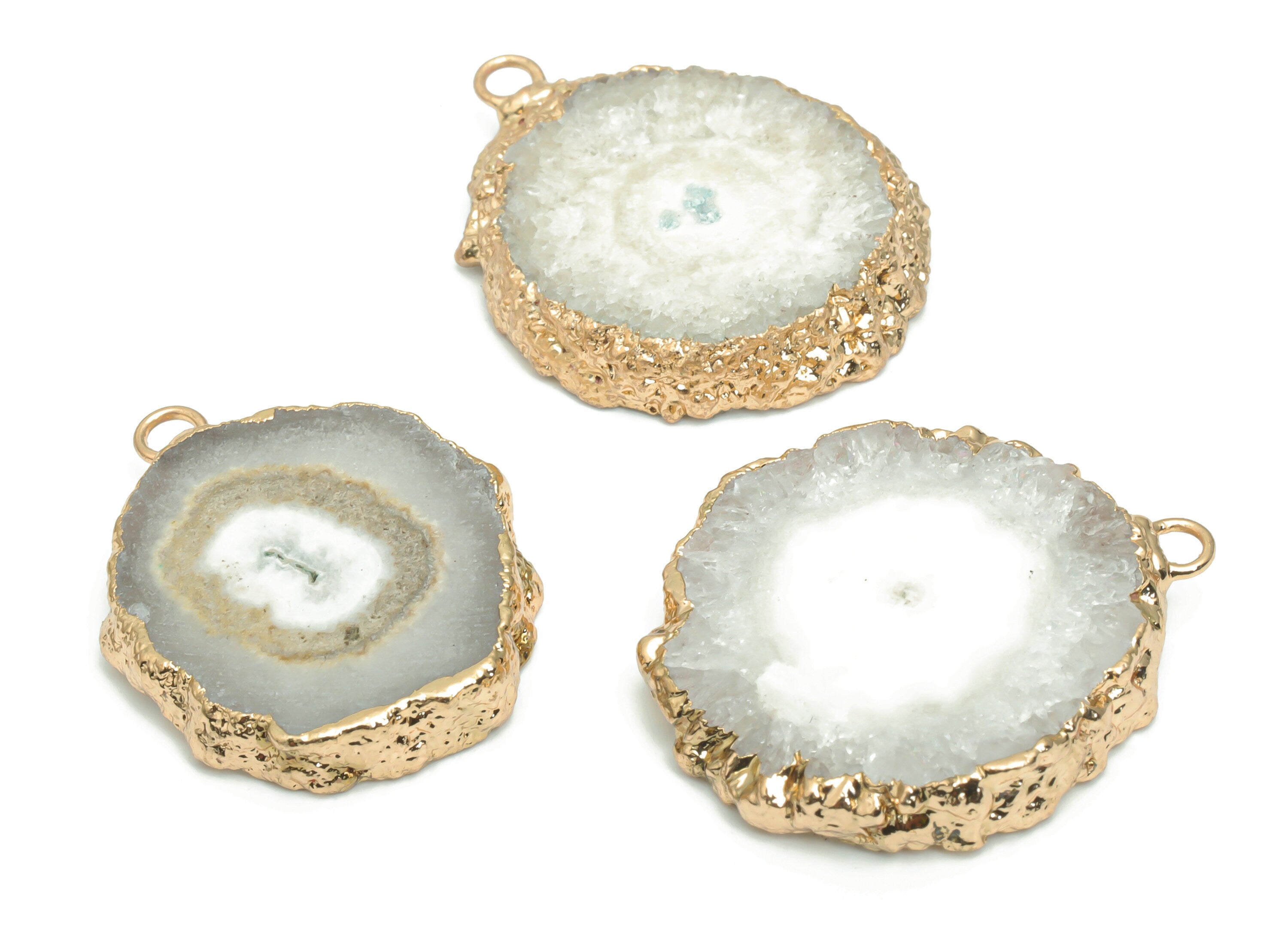 Crystal Flower Round Earring Charms - Brass Wire Circle Pendant - Natural Stone - Gold Tone Plated Brass – 30.78x26.84x5.57mm – NS1599D - DOMEDBAZAAR