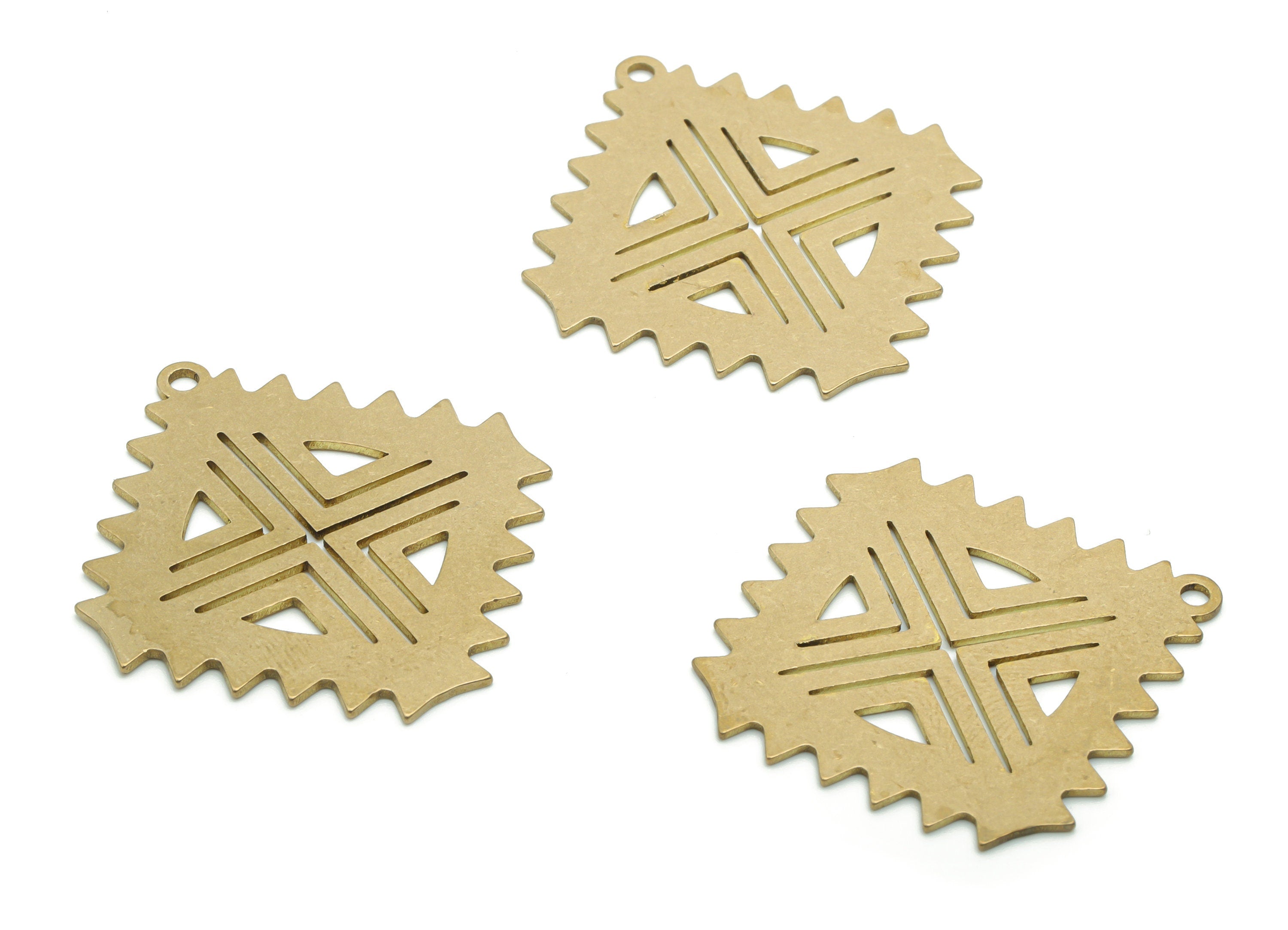 Brass Square Waves Earring Charms - Raw Brass Triangles Square Pendant - Jewelry Making Supplies - 34.72x32.49x0.79mm - PPA0861 - DOMEDBAZAAR