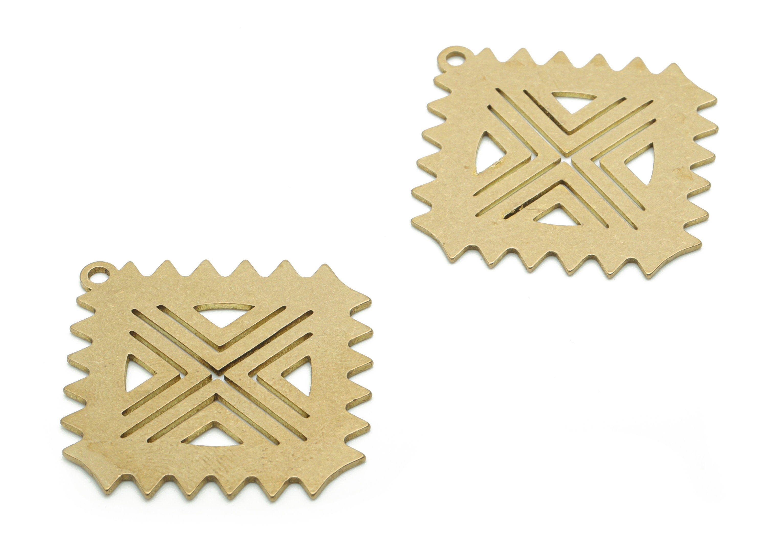 Brass Square Waves Earring Charms - Raw Brass Triangles Square Pendant - Jewelry Making Supplies - 34.72x32.49x0.79mm - PPA0861 - DOMEDBAZAAR