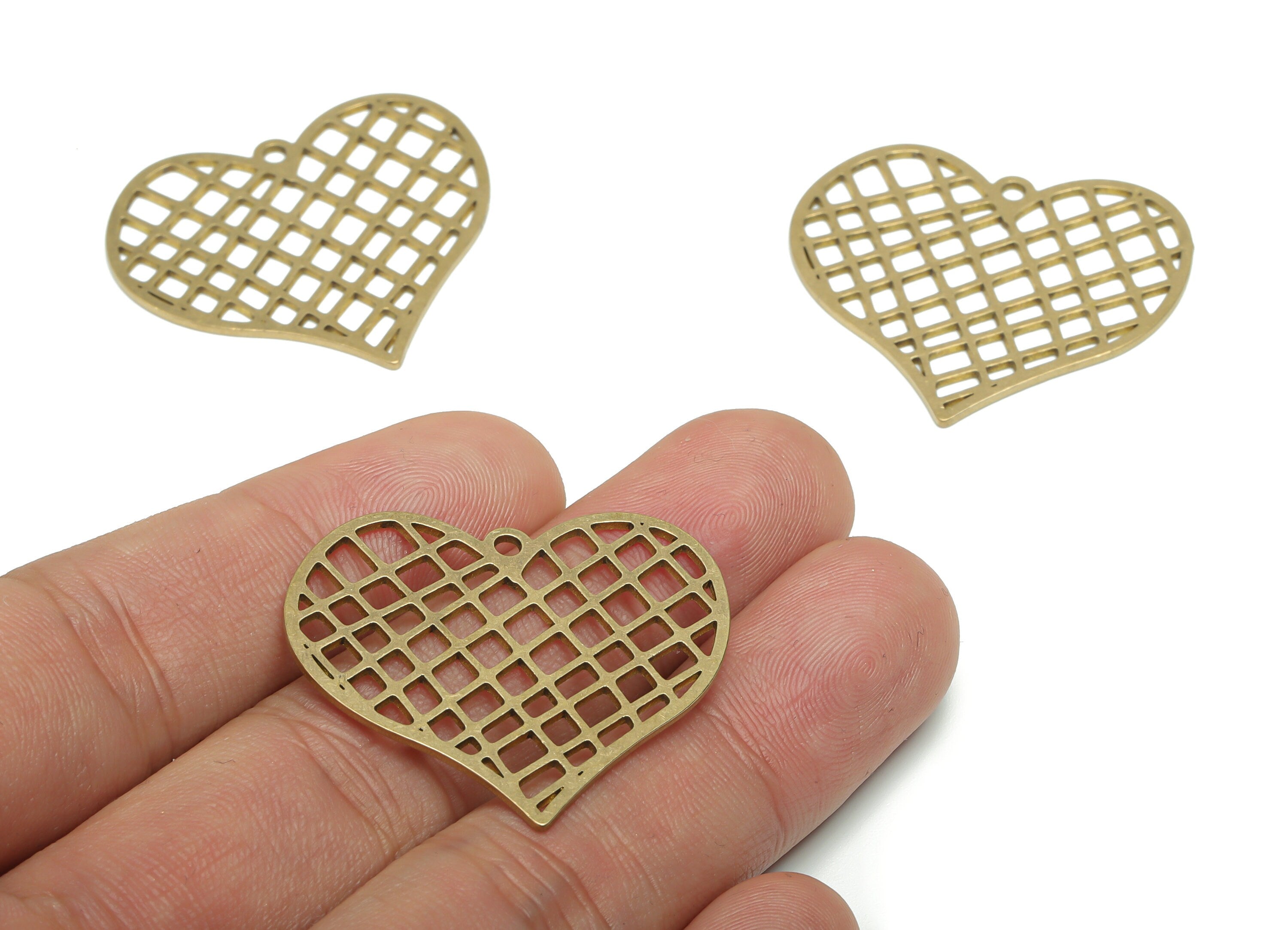 Brass Hollow Heart Earring Charms - Raw Brass Hollow Heart Pendant - DIY Jewelry Making Supplies - 34.86x31.19x0.87mm - PPA1331 - DOMEDBAZAAR