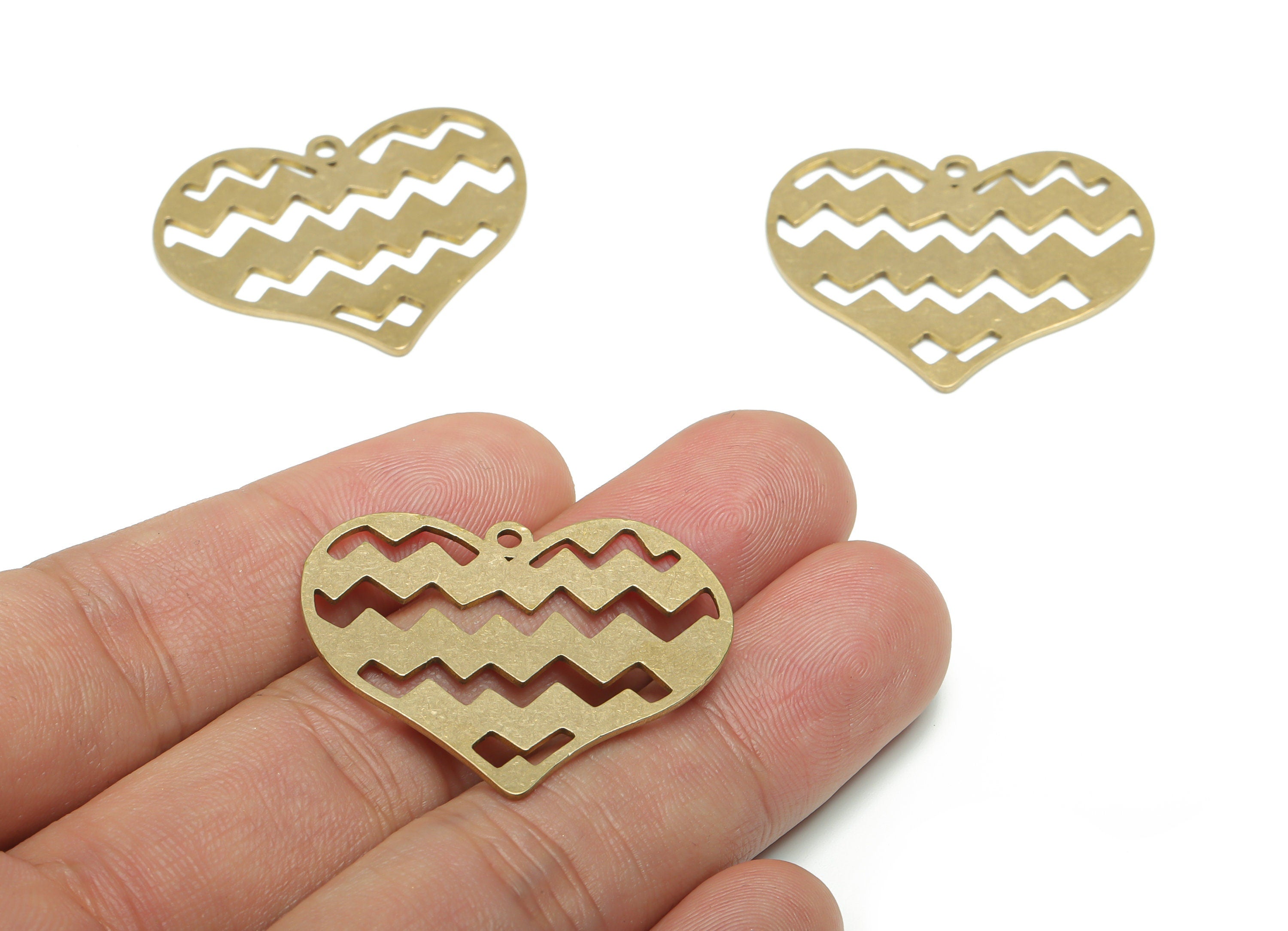 Brass Heart Waves Earring Charms - Raw Brass Heart Waves Pendant - DIY Jewelry Making Supplies - 34.81x39x0.85mm - PPA1303 - DOMEDBAZAAR