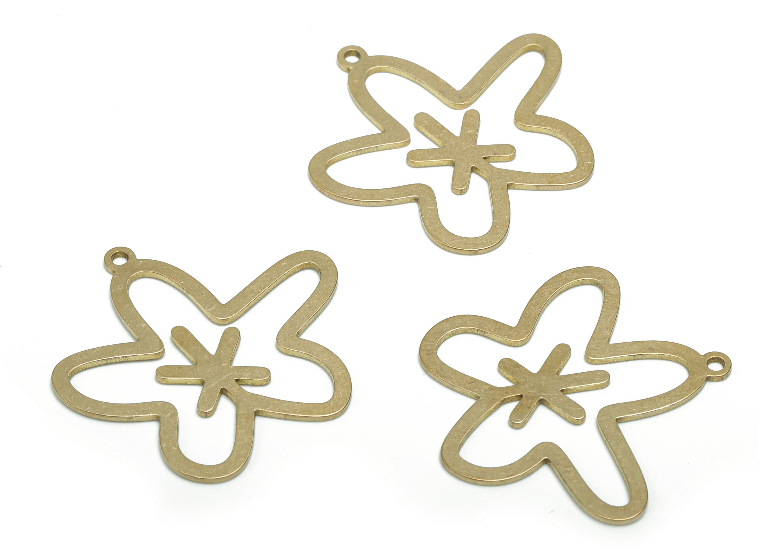 Brass Flower Star Earring Charms - Raw Brass Flower Star Pendant - DIY Jewelry Making Supplies - 29.62x28.47x0.74mm - PPA0814 - DOMEDBAZAAR