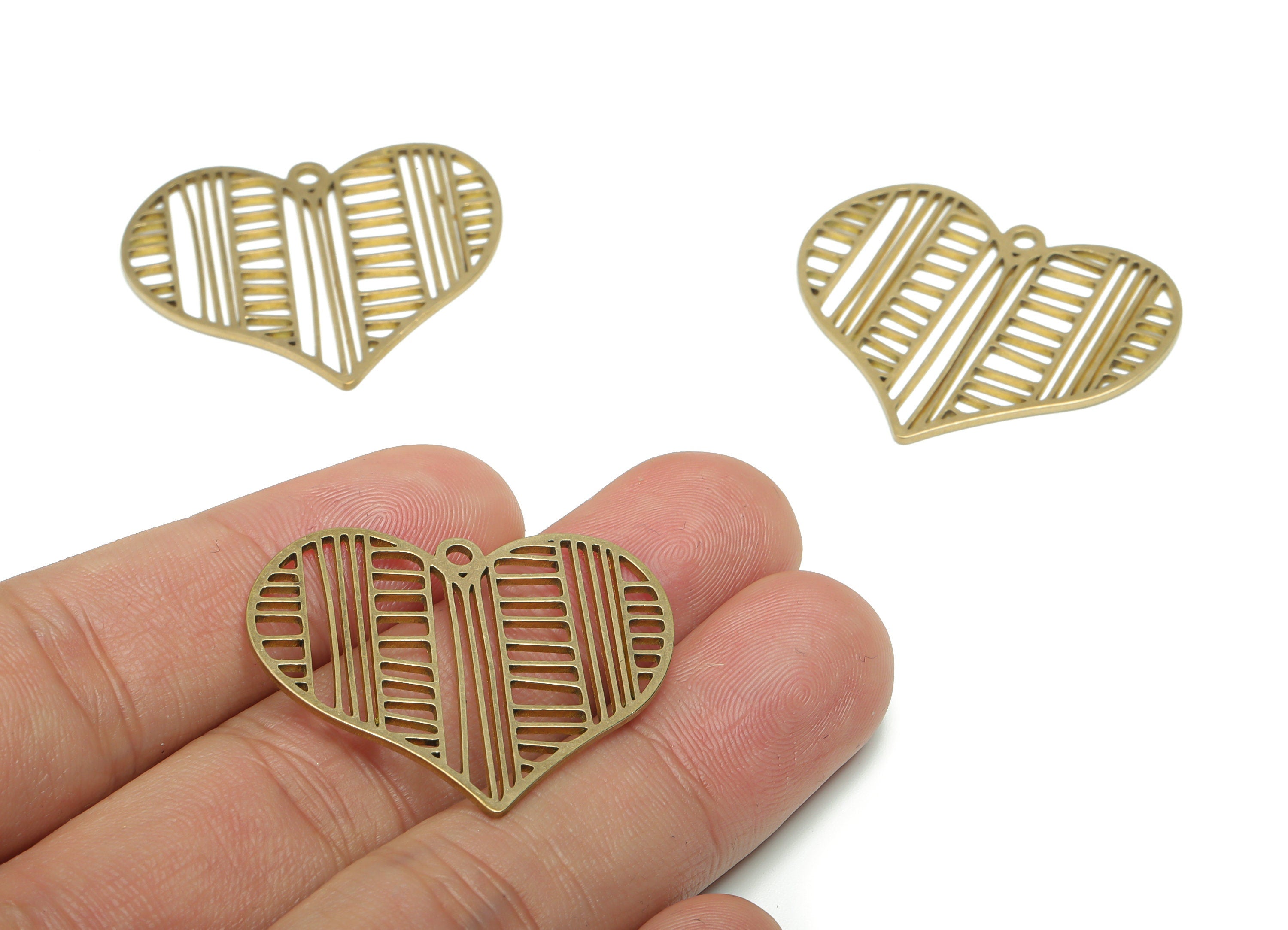 Brass Grid Heart Earring Charms - Raw Brass Grid Heart Pendant - DIY Jewelry Making Supplies - 34.72x31.24x0.83mm - PPA1335 - DOMEDBAZAAR
