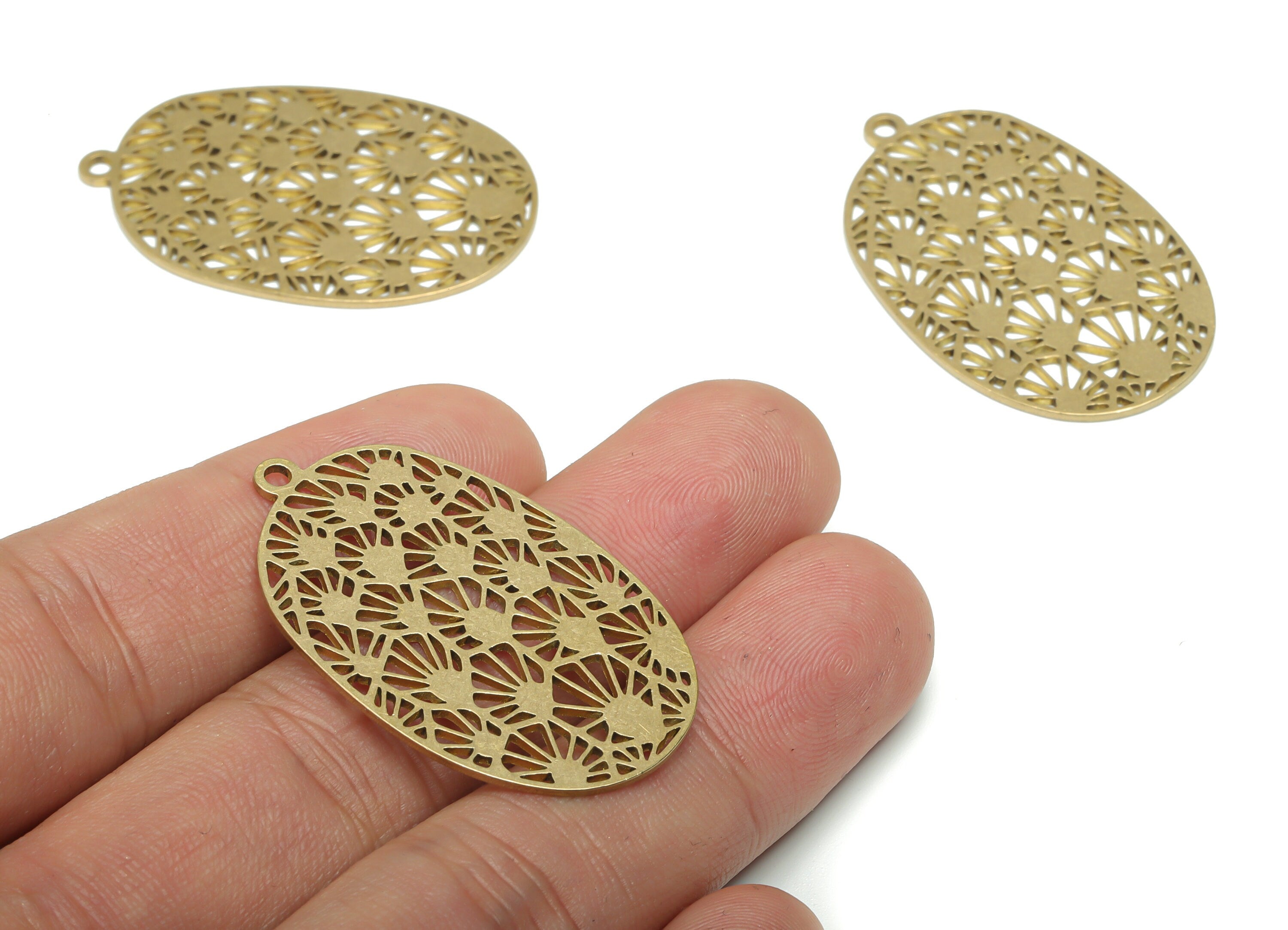 Brass Oval Sun Earring Charms - Raw Brass Oval Flowers Pendant - DIY Jewelry Making Supplies - 39.8x24.83x0.84mm - PPA1060 - DOMEDBAZAAR