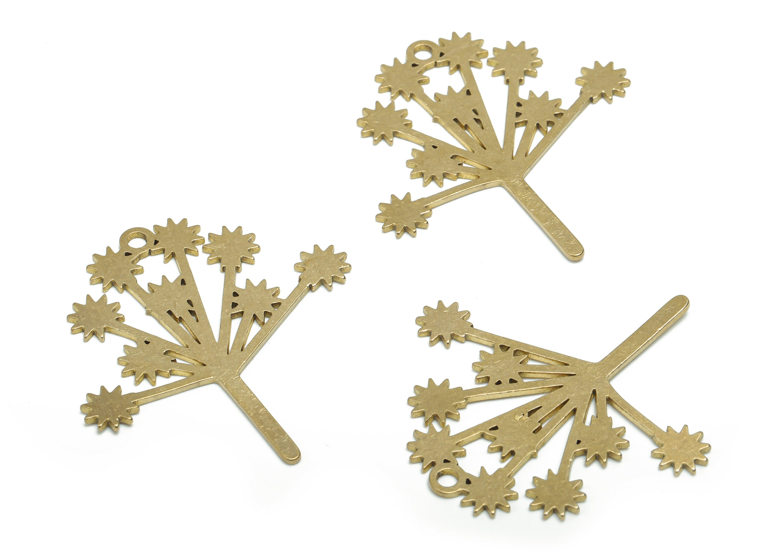 Brass Flowers Earring Charms - Raw Brass Flower Pendant - DIY Jewelry Making Supplies - 35.52x34.81x0.83mm - PPA1164 - DOMEDBAZAAR