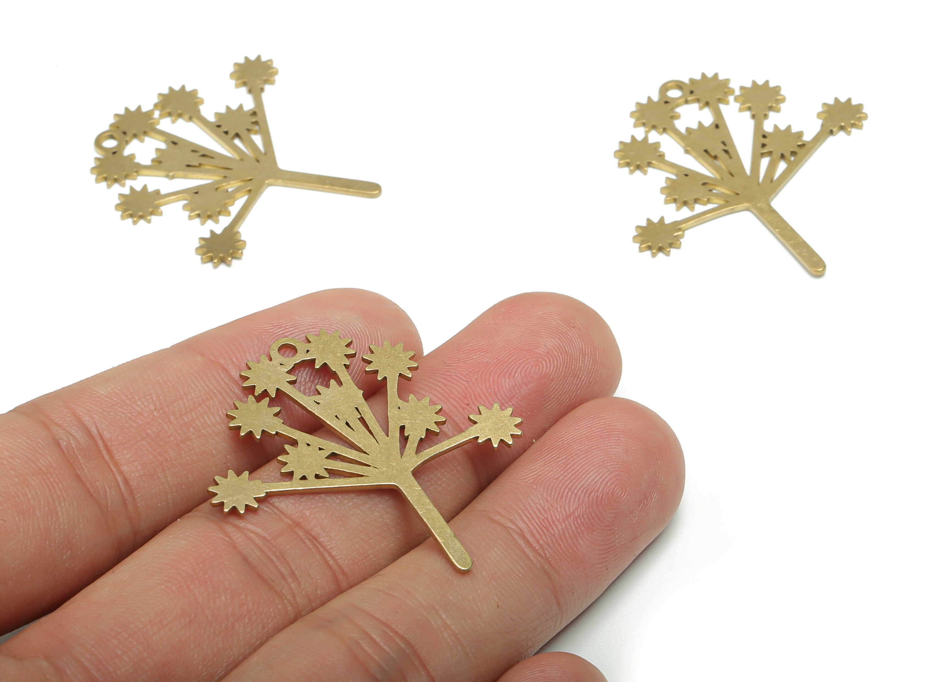Brass Flowers Earring Charms - Raw Brass Flower Pendant - DIY Jewelry Making Supplies - 35.52x34.81x0.83mm - PPA1164 - DOMEDBAZAAR
