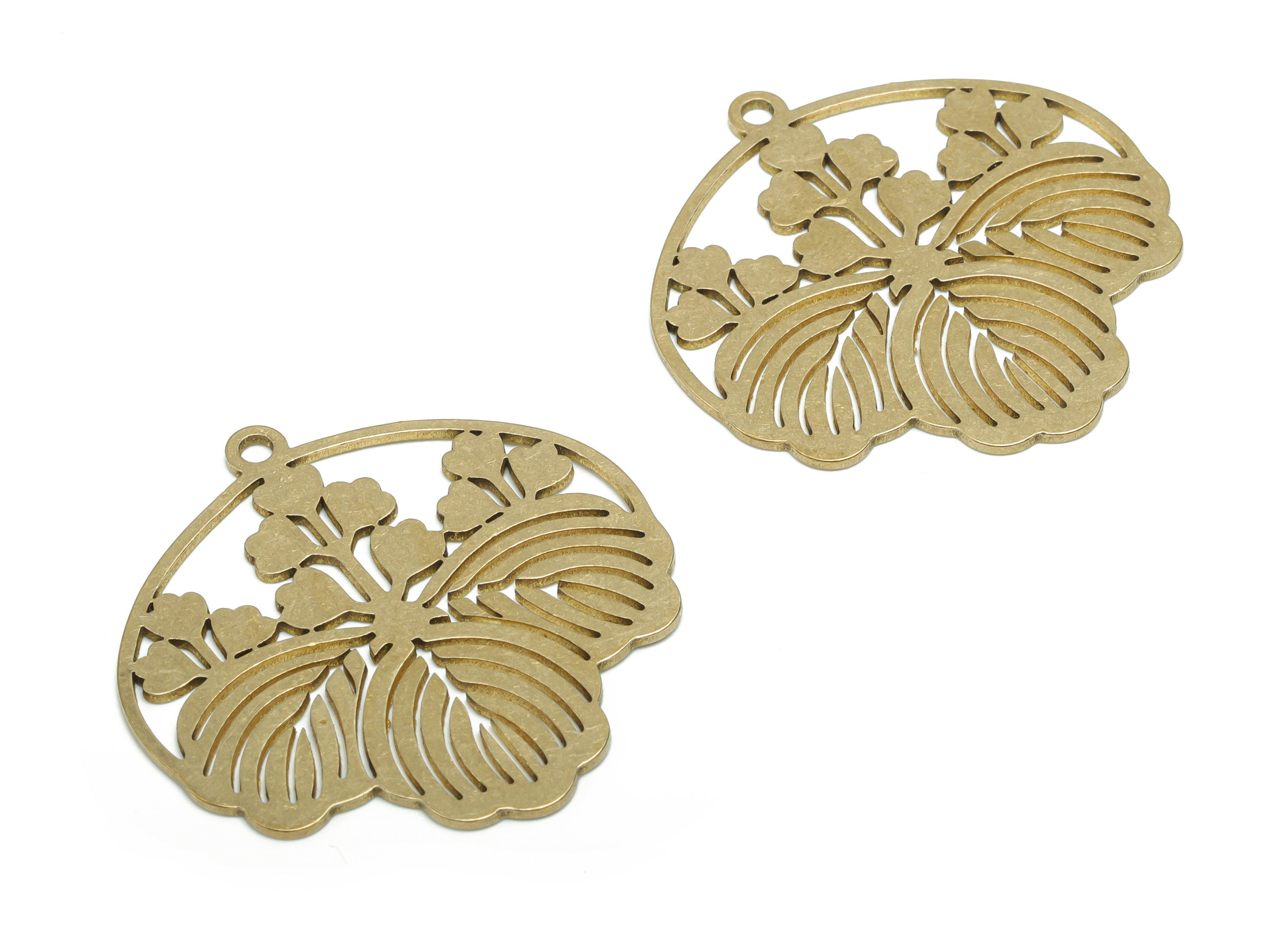 Brass Flowers Earring Charms - Raw Brass Flowers Pendant - DIY Jewelry Making Supplies - 34.77x34.73x0.83mm - PPA1261 - DOMEDBAZAAR