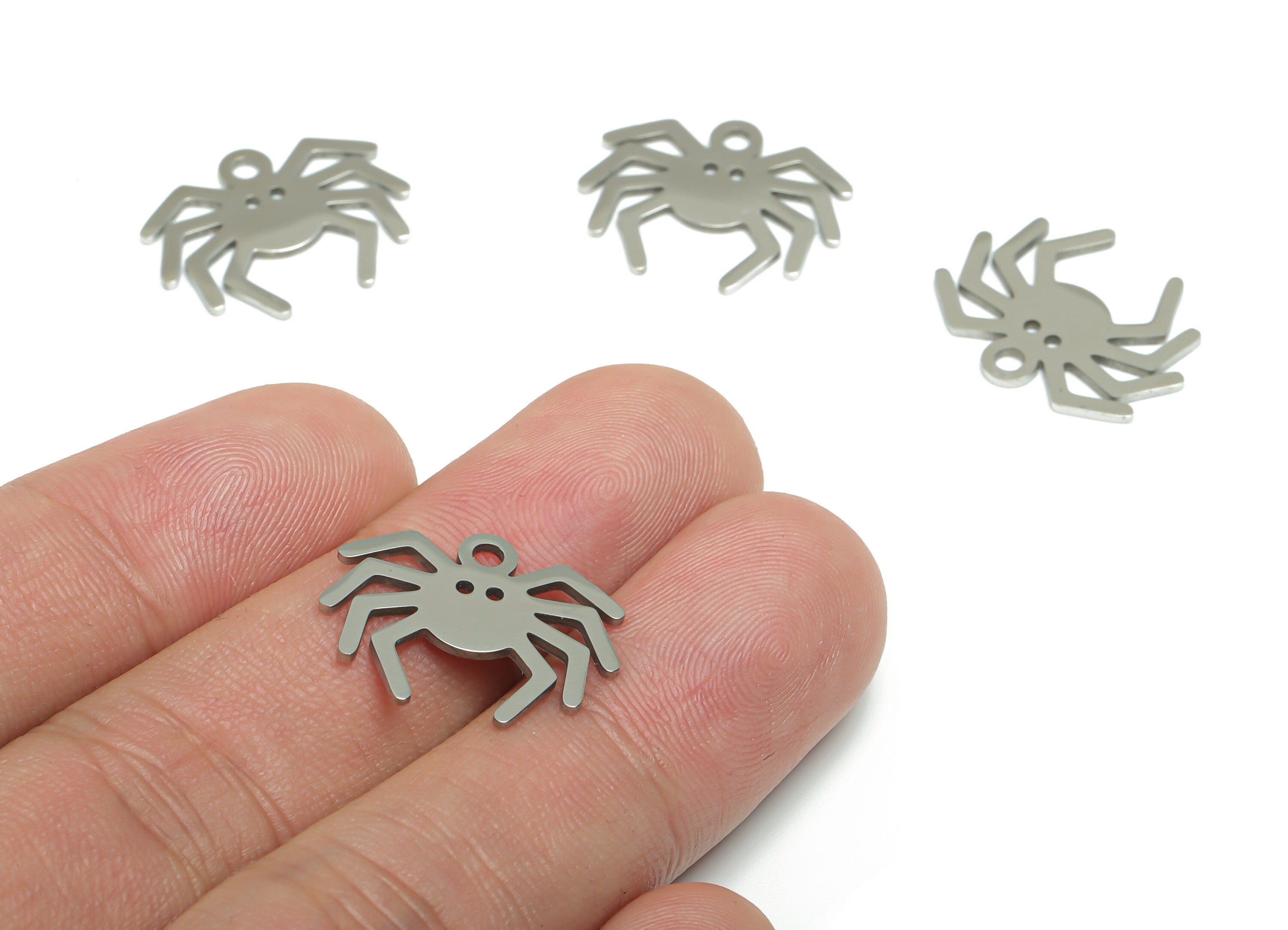 Stainless Steel Spider Earring Charms - Stainless Steel Spider Pendant - Jewelry Making Supplies - 19.6x15.98x0.84mm - SSZS0027 - DOMEDBAZAAR